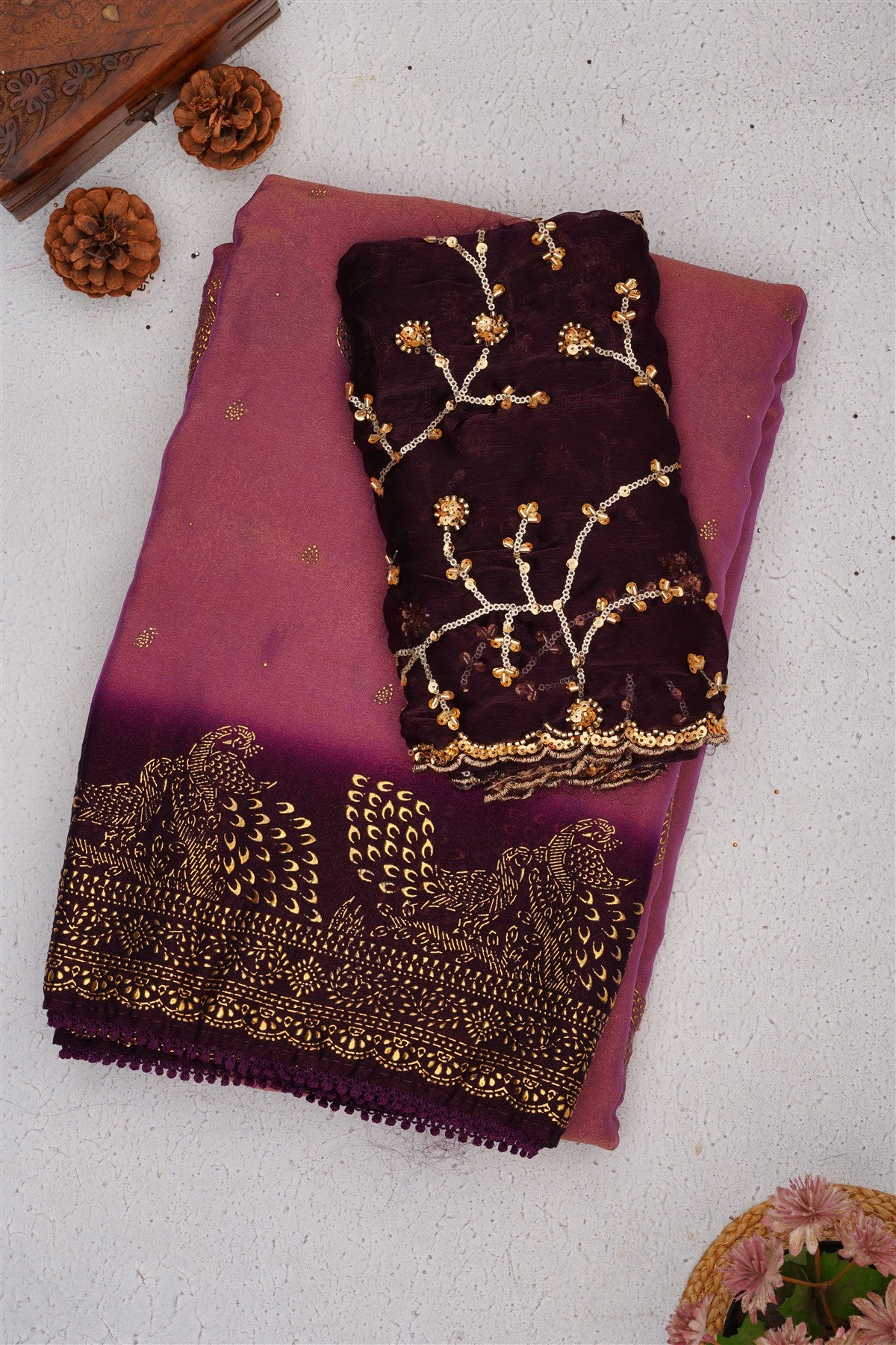 Fancy Shimmer Chiffon Light Purple Saree