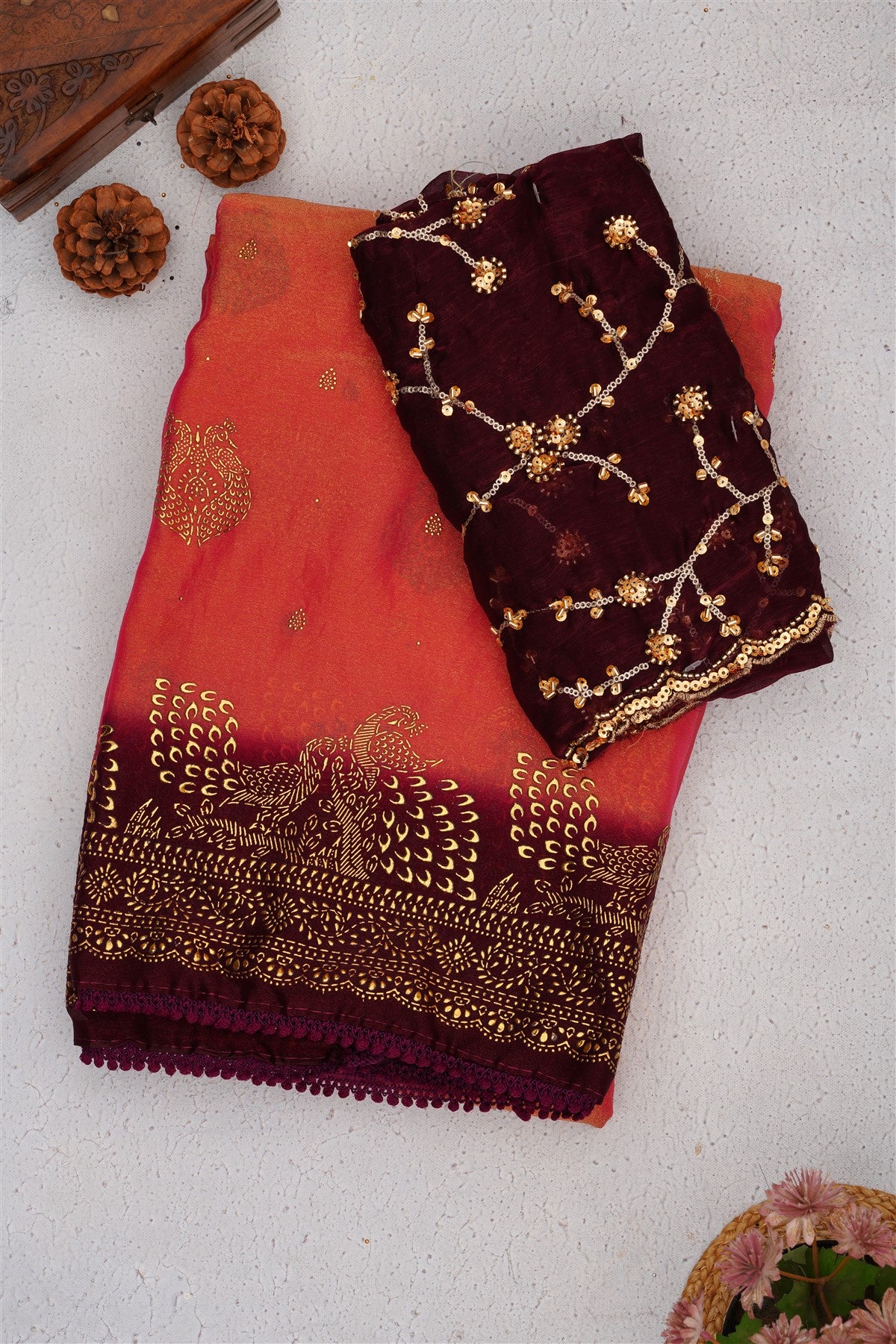 Fancy Shimmer Chiffon Pink Saree