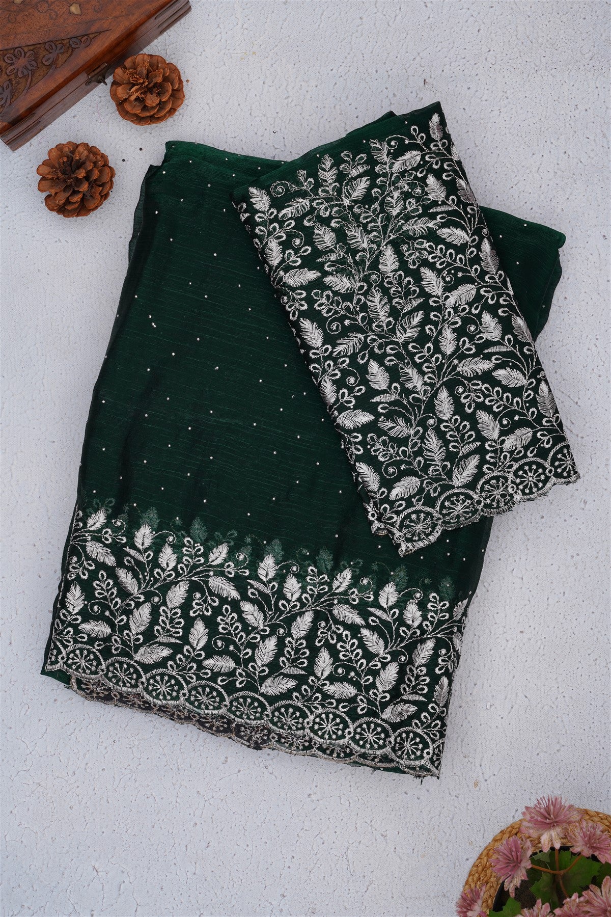 Fancy Frendy Chiffon Dark Green Saree