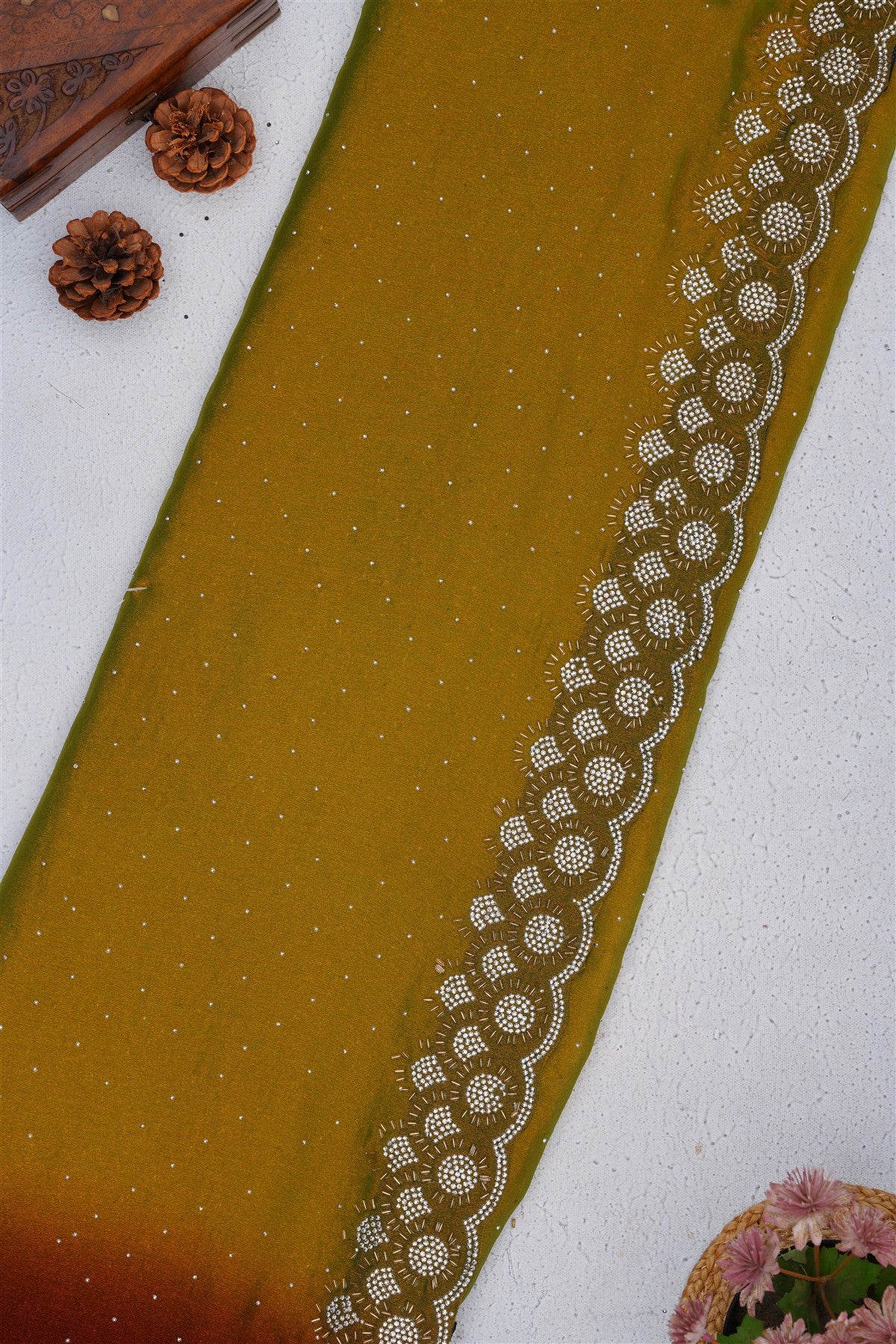 Fancy Frendy Chiffon Olive Green Saree