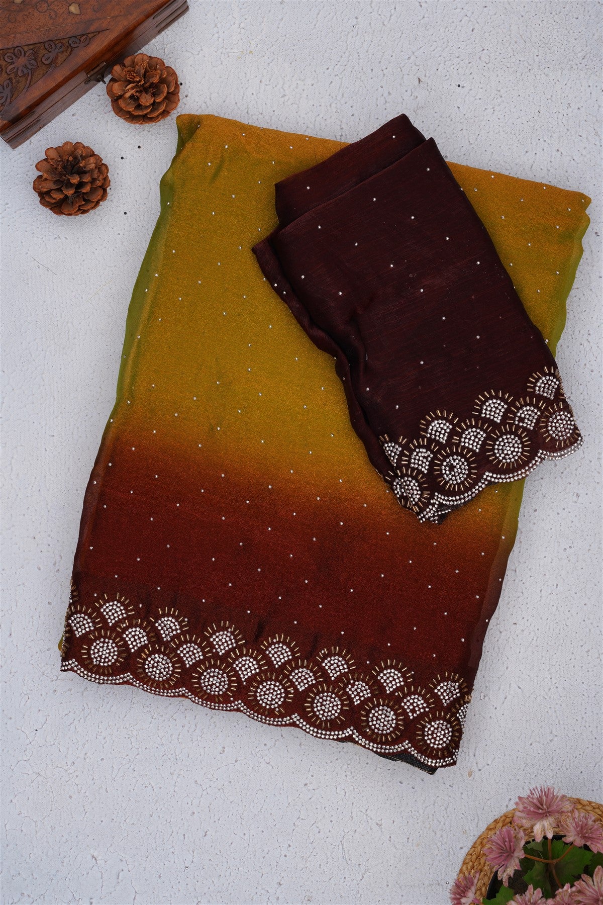 Fancy Frendy Chiffon Olive Green Saree
