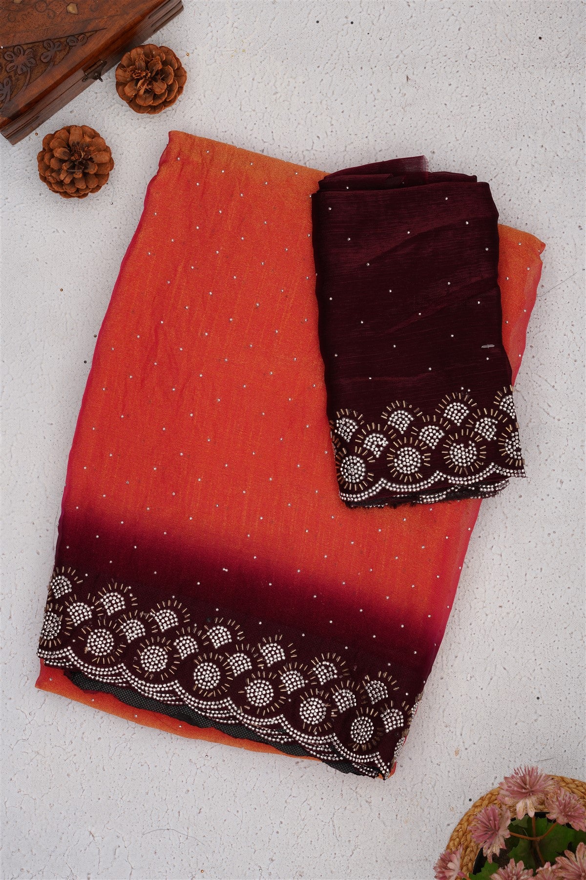 Fancy Frendy Chiffon Peach Saree