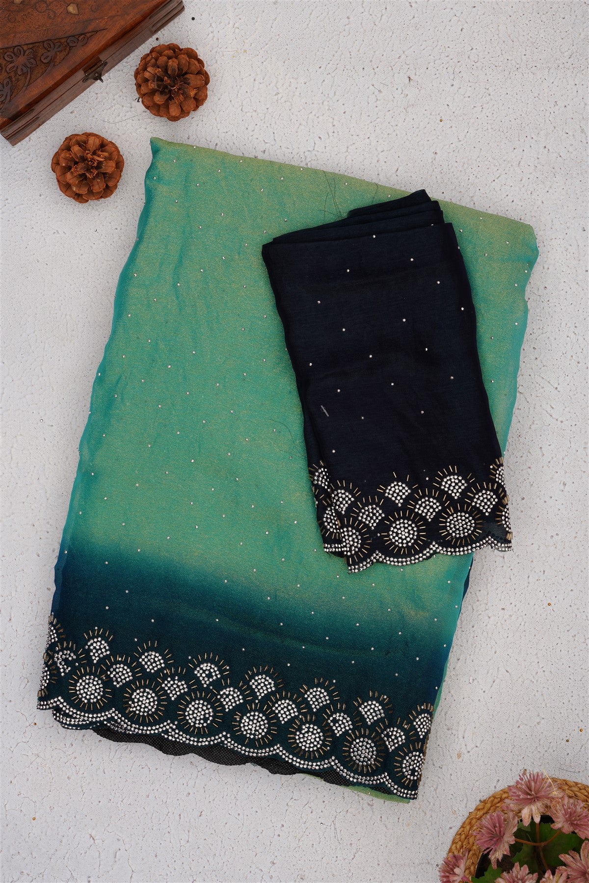 Fancy Frendy Chiffon Sea Green Saree