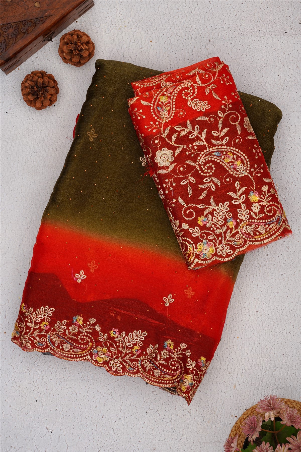 Fancy Frendy Chiffon Mehendi Green Saree