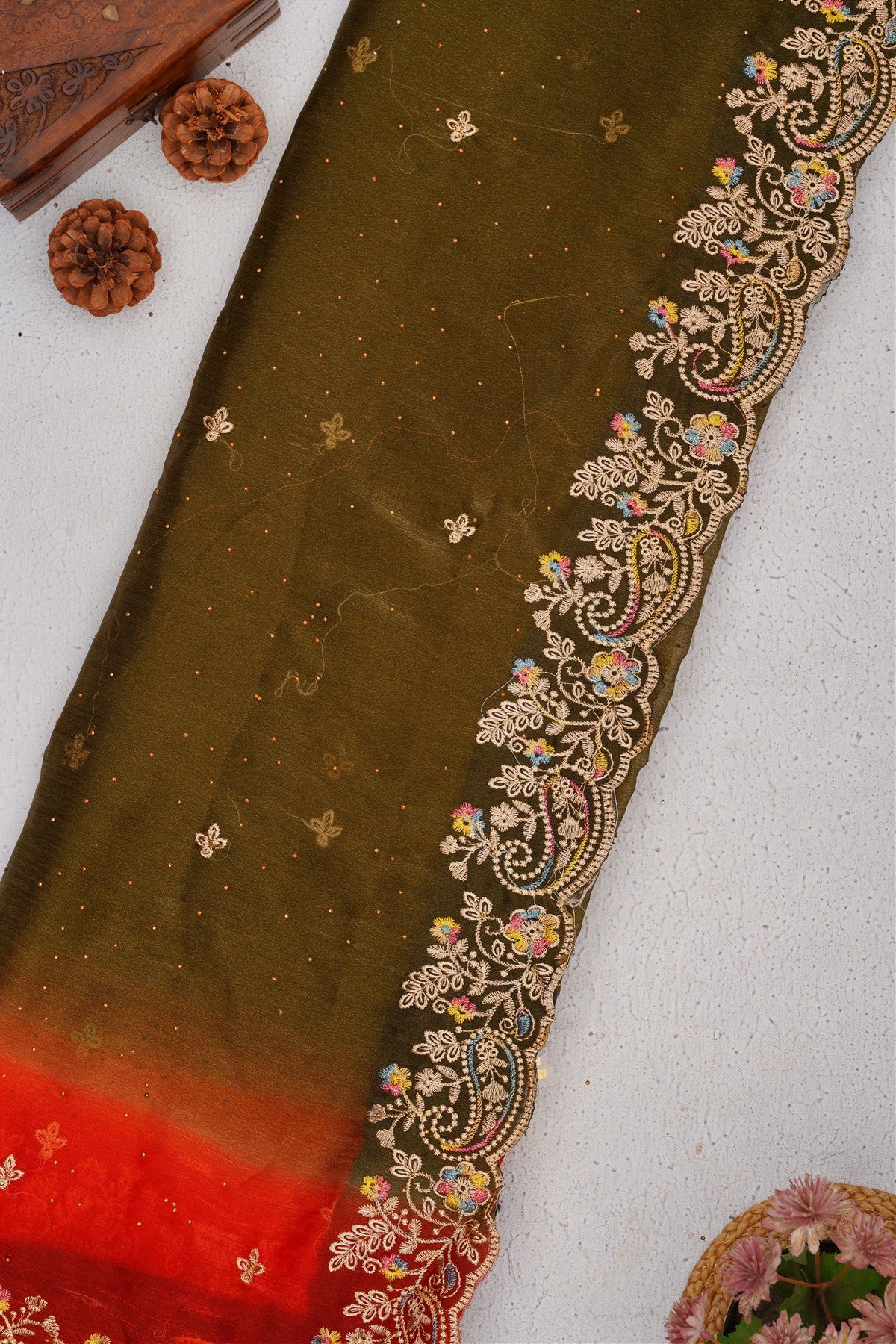Fancy Frendy Chiffon Mehendi Green Saree