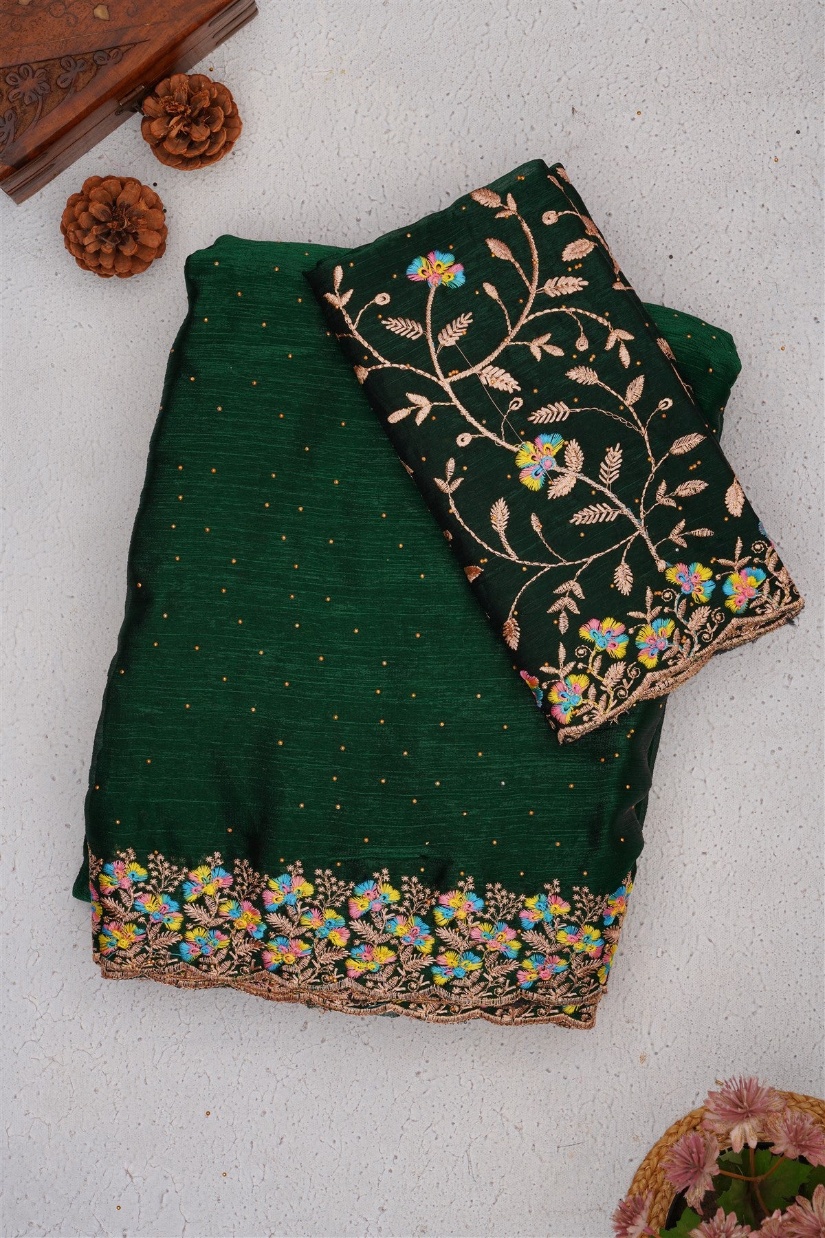 Fancy Frendy Chiffon Dark Green Saree