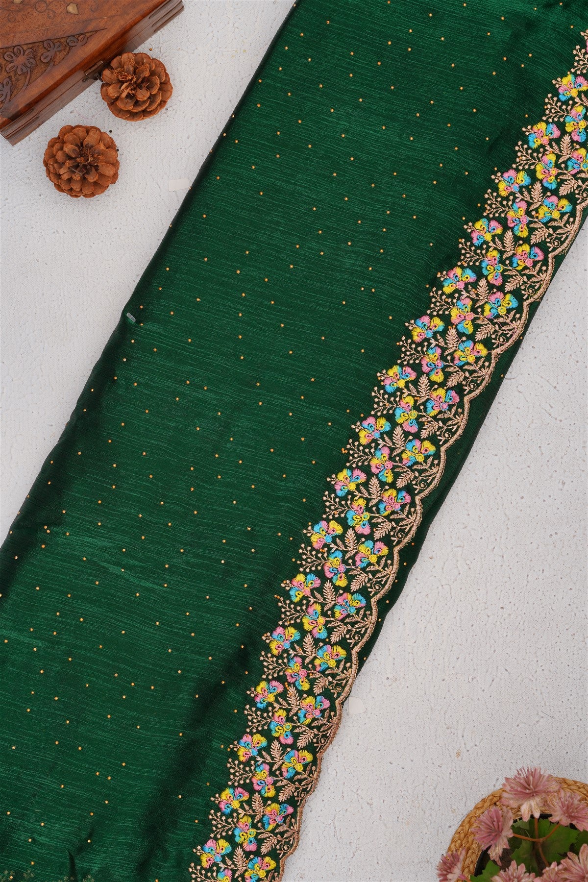 Fancy Frendy Chiffon Dark Green Saree