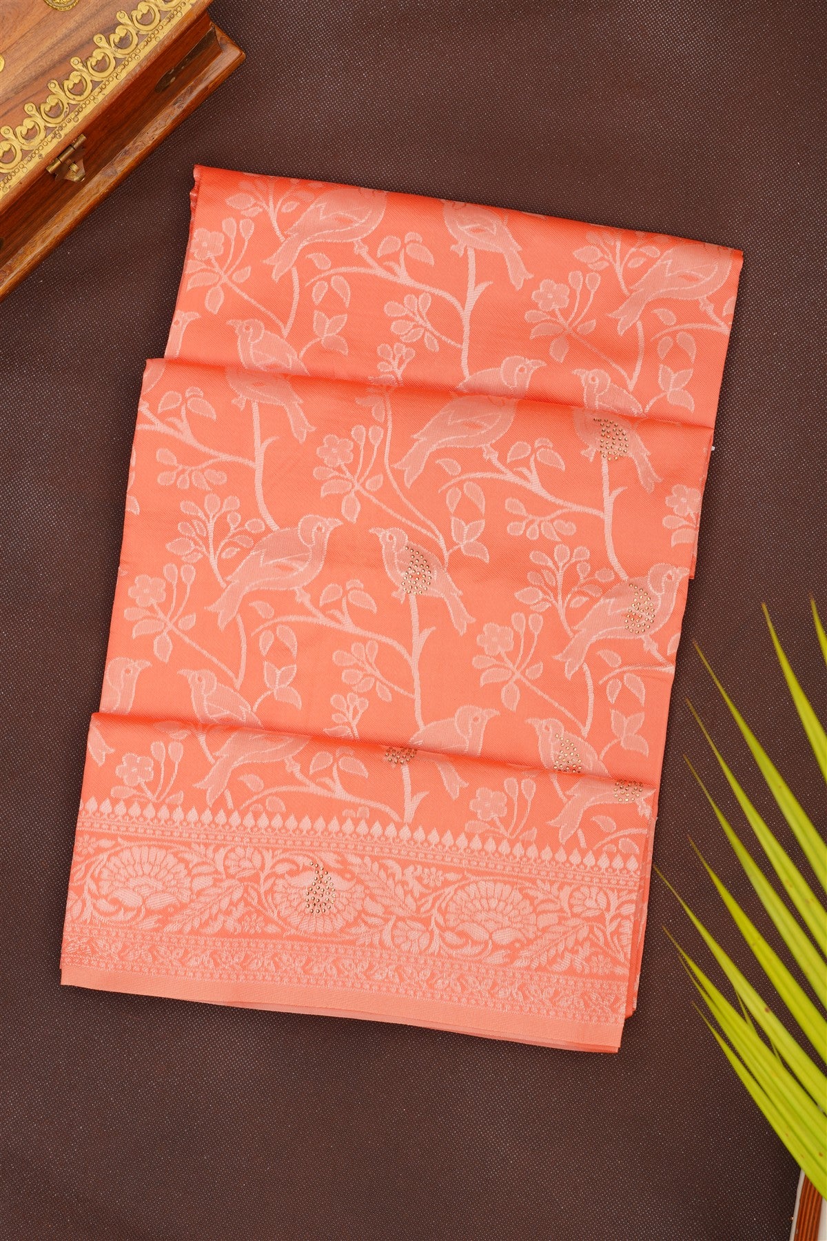 Fancy Silk Blend Coral Saree