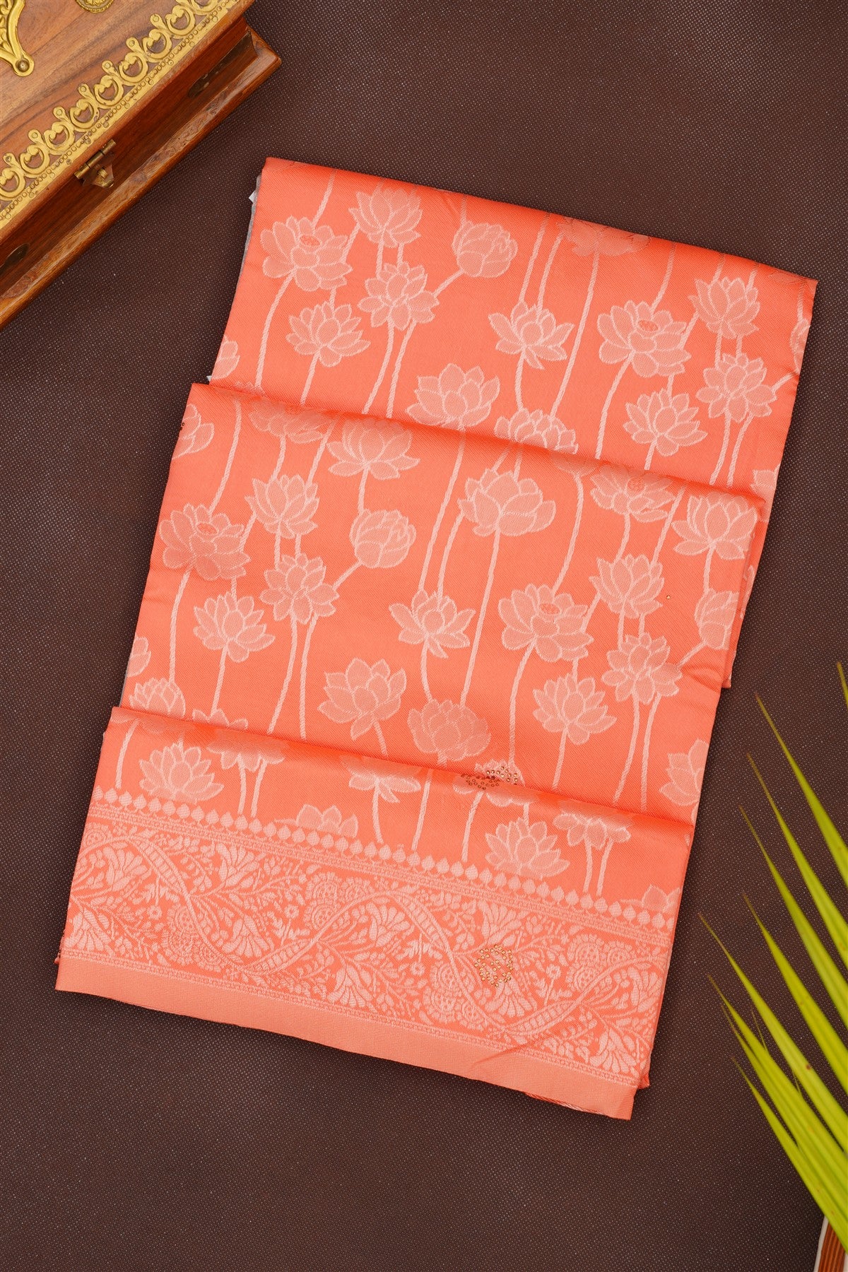 Fancy Silk Blend Coral Saree