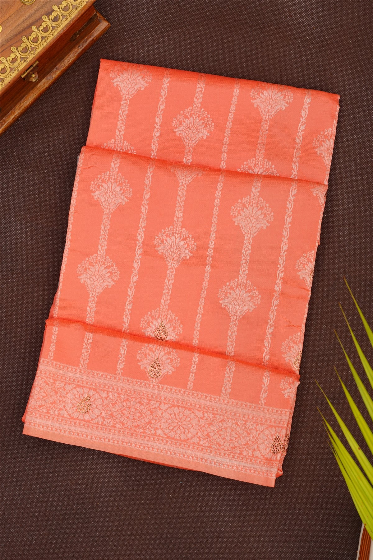 Fancy Silk Blend Coral Saree