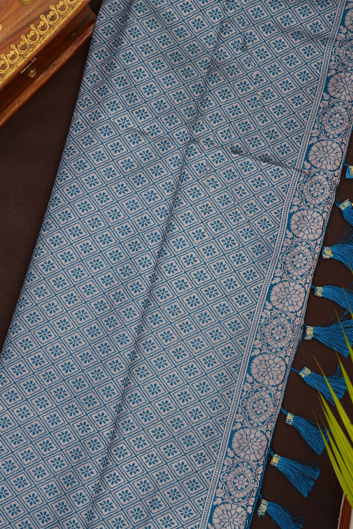 Fancy Silk Blend Sky Blue Saree
