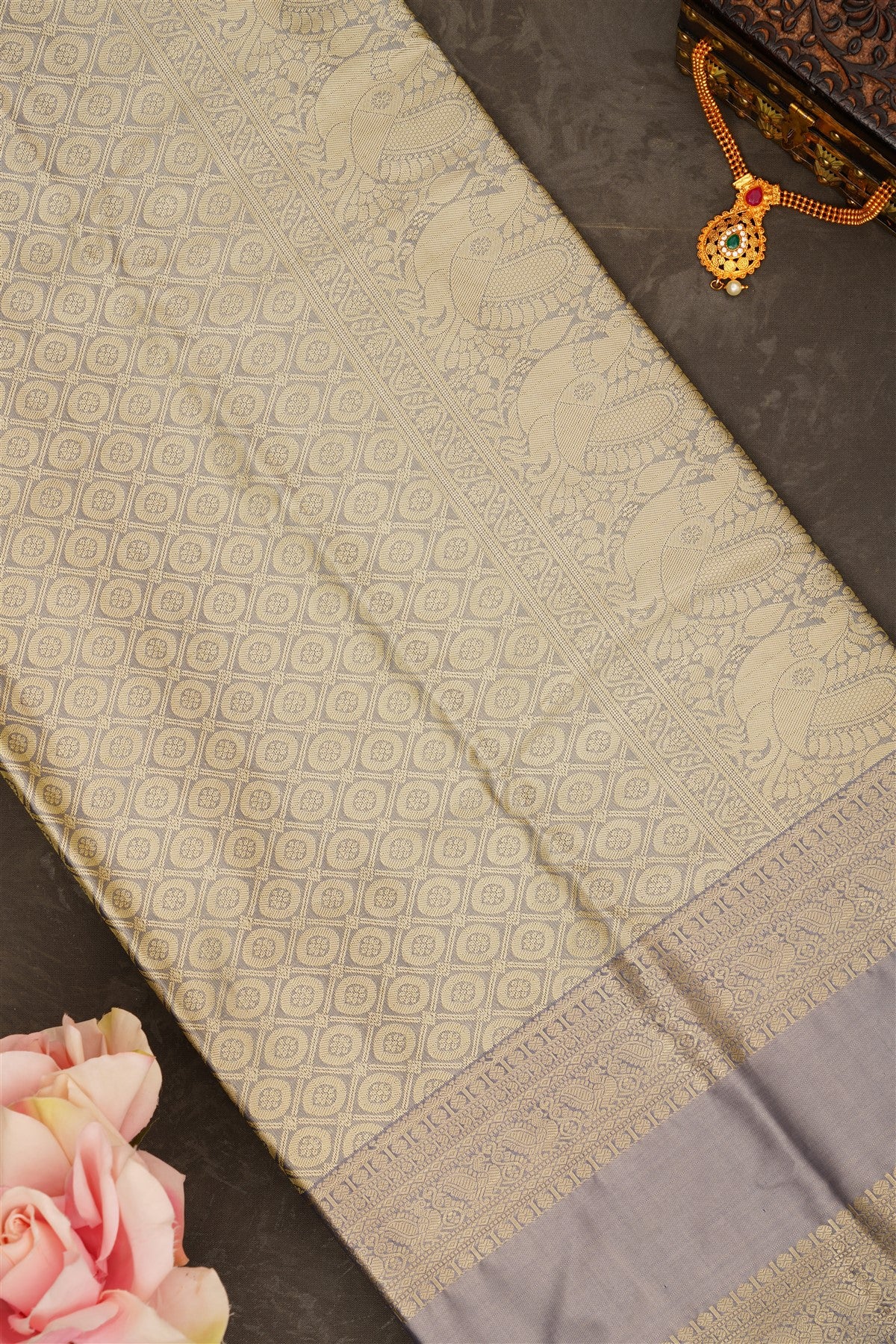 Semi Pattu Silk Blend Rama Green Saree