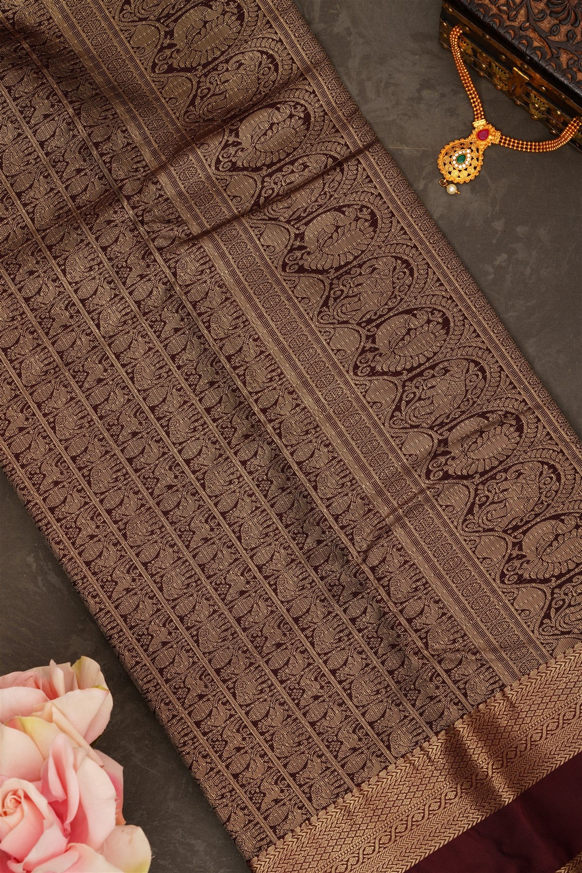 Semi Pattu Silk Blend Rust Saree