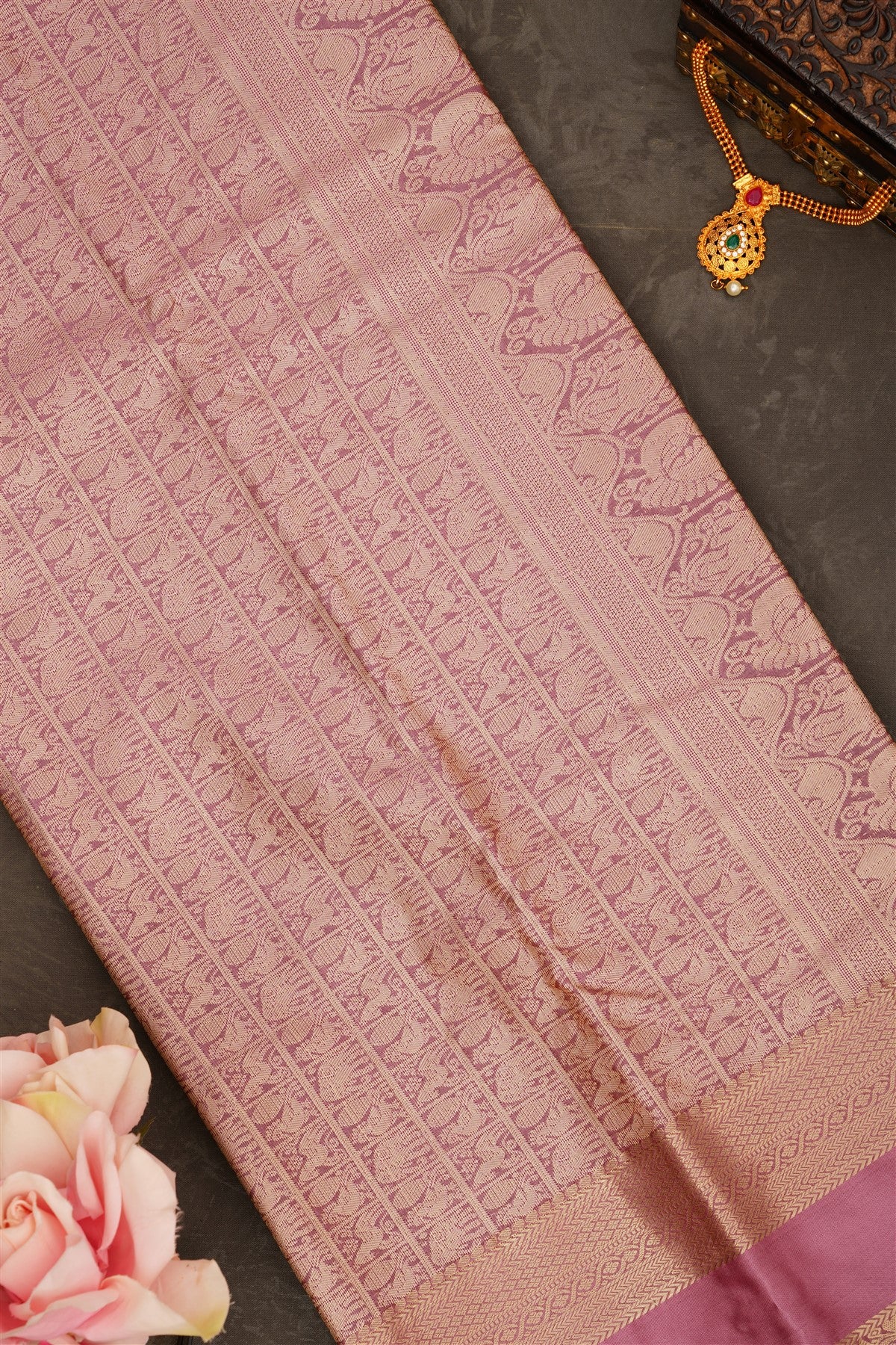 Semi Pattu Silk Blend Brown Saree