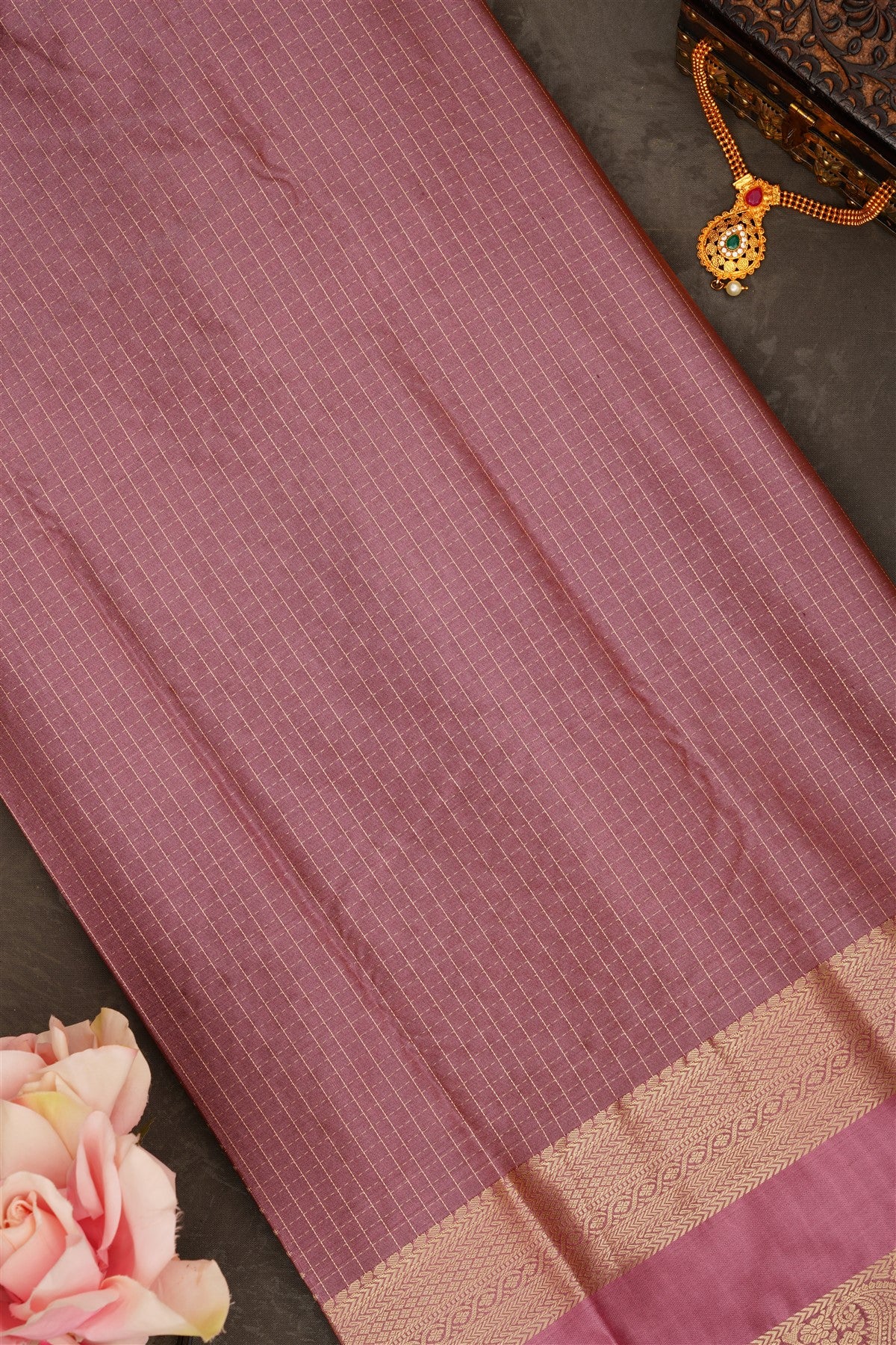 Semi Pattu Silk Blend Brown Saree