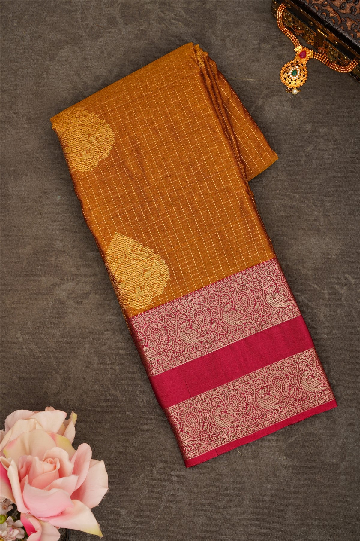 Semi Pattu Silk Blend Musted With Green Saree