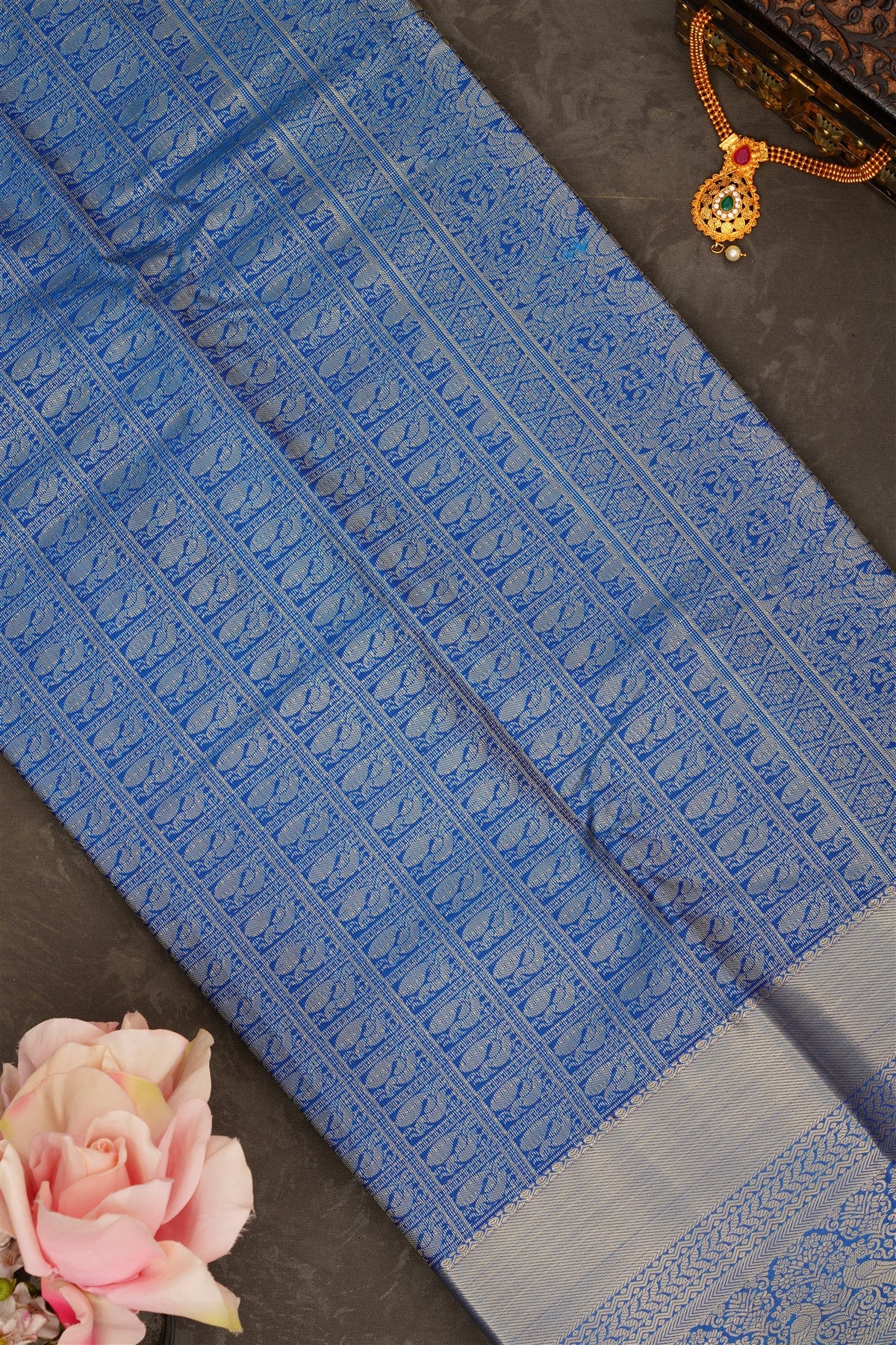 Semi Pattu Silk Blend Navy Blue Saree