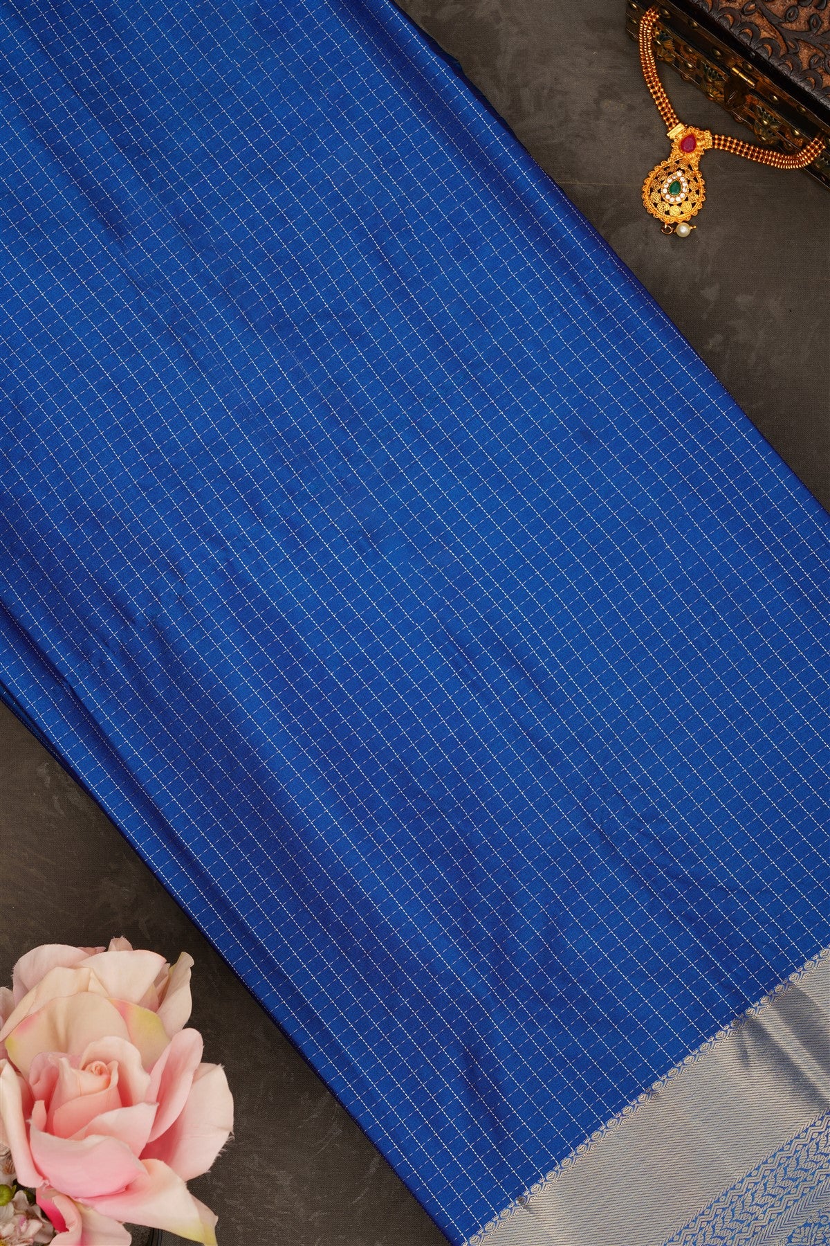 Semi Pattu Silk Blend Navy Blue Saree