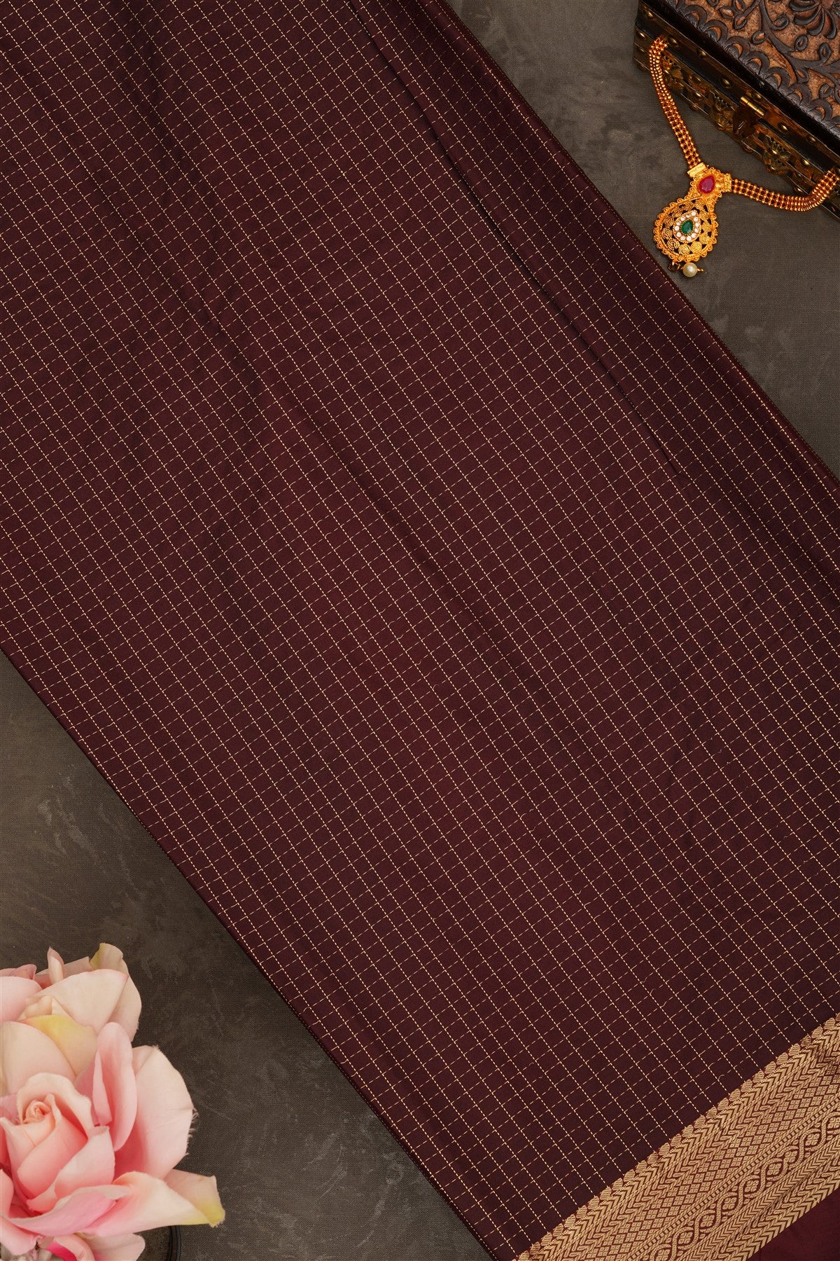Semi Pattu Silk Blend Rust Saree