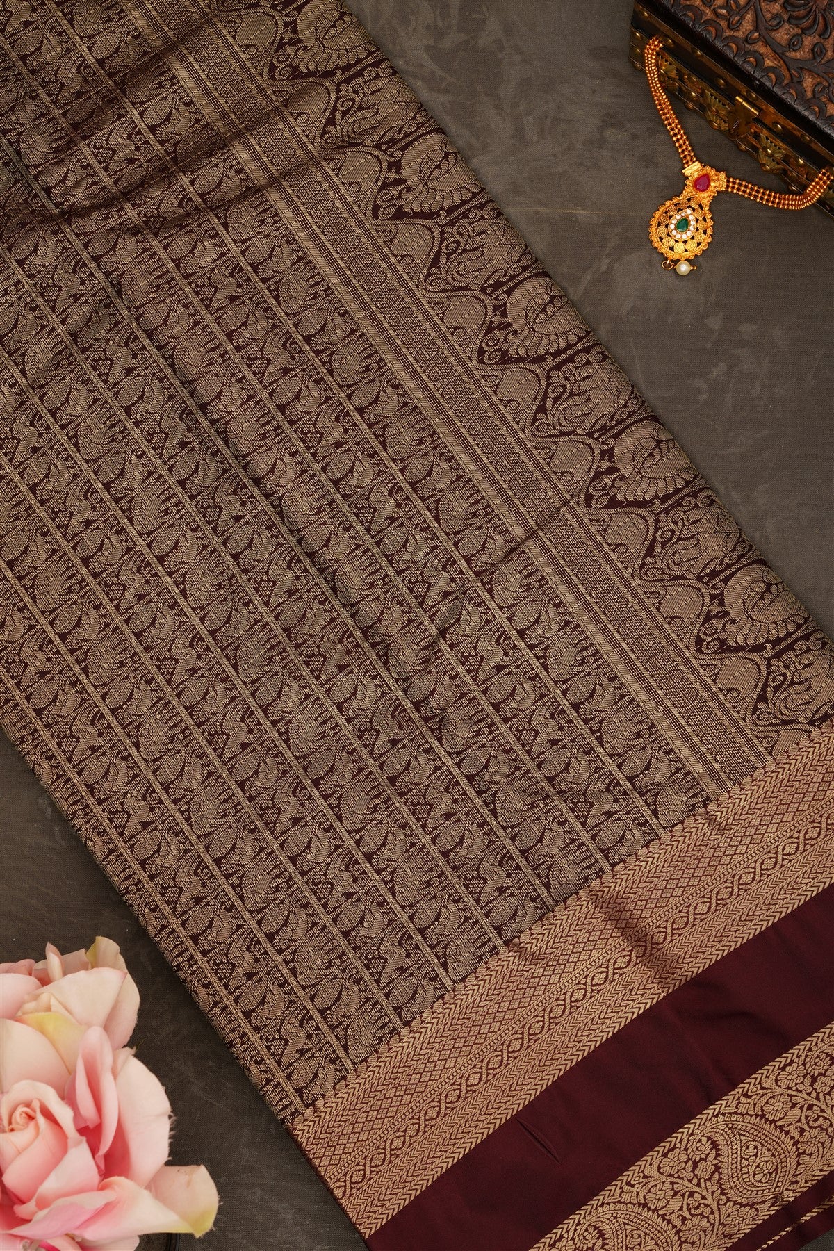 Semi Pattu Silk Blend Rust Saree