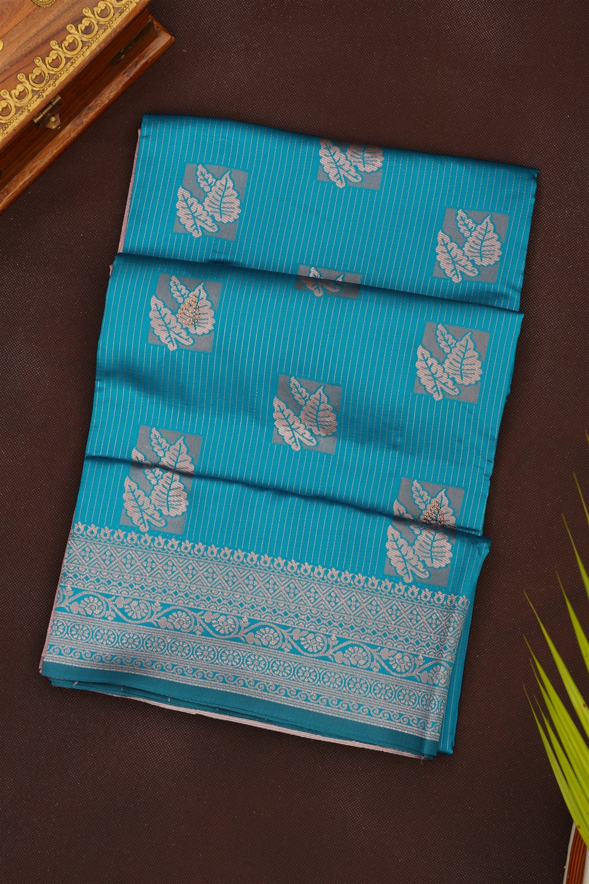 Fancy Silk Blend Teal Saree