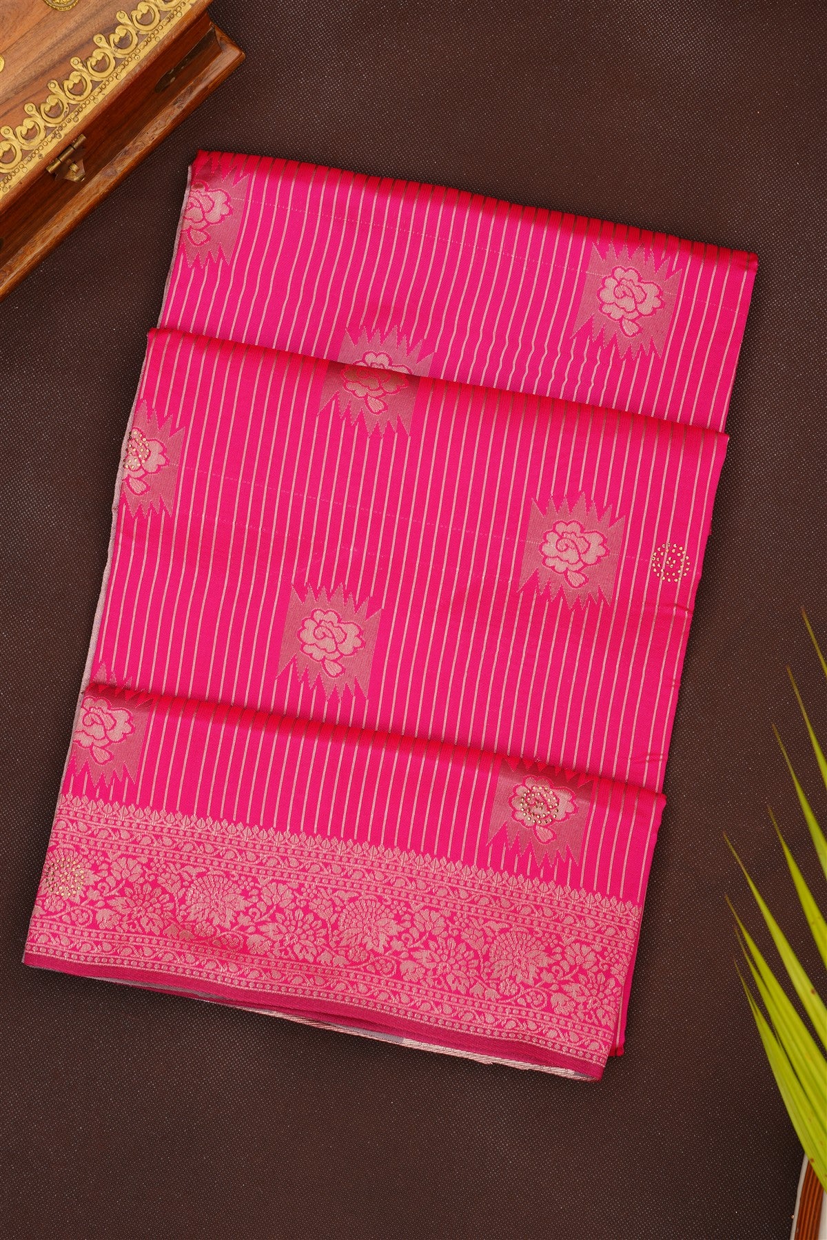 Fancy Silk Blend Dark Pink Saree