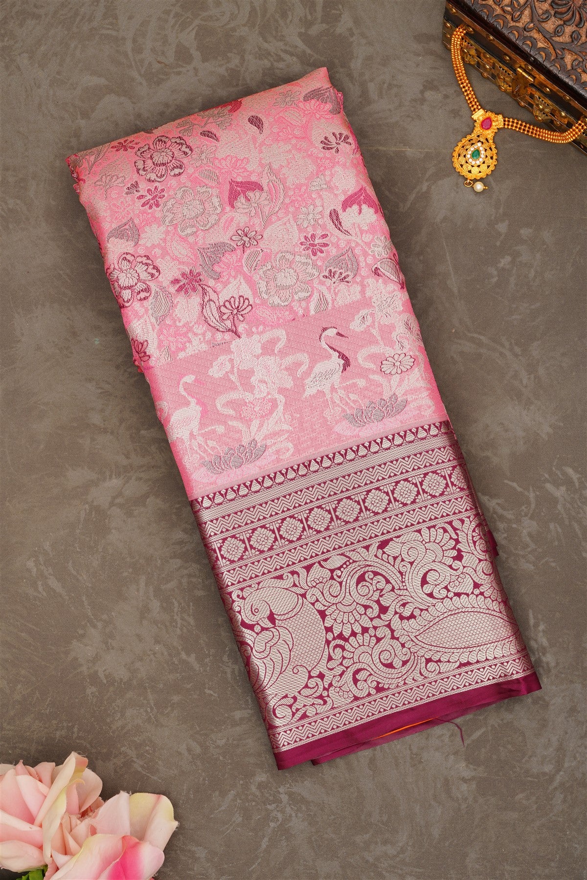Semi Pattu Silk Blend Baby Pink Saree