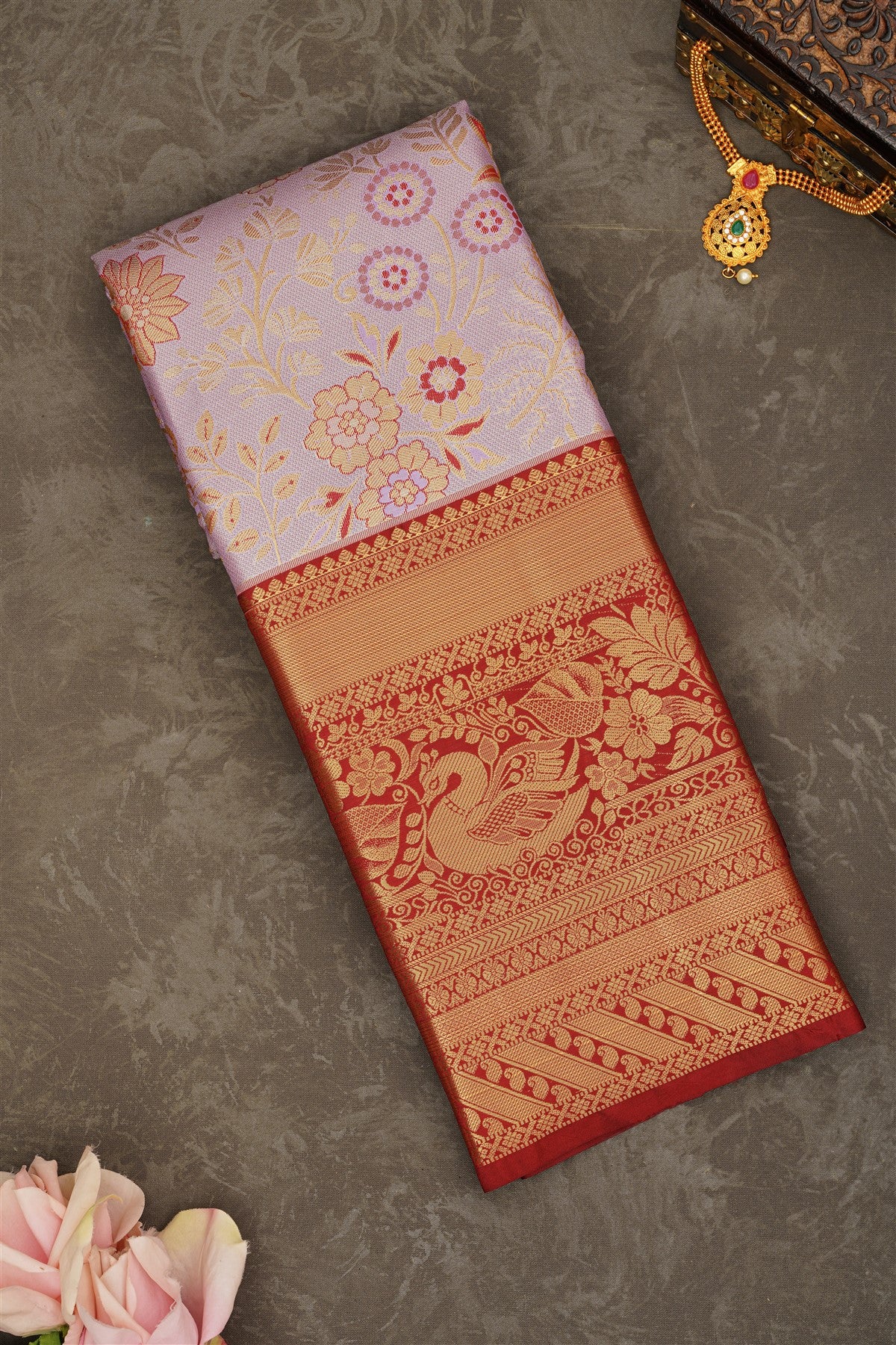 Semi Pattu Silk Blend Lavander Saree