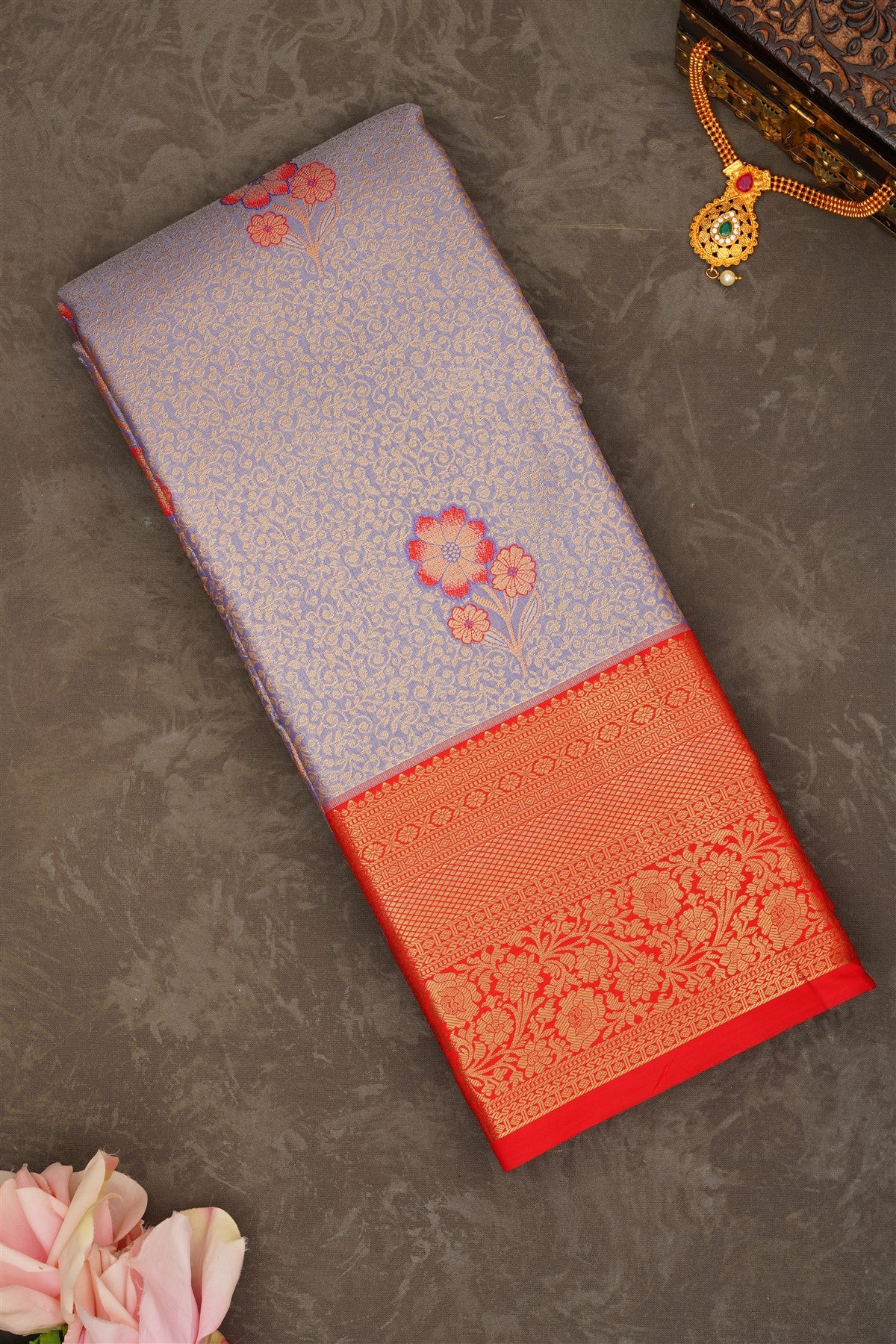 Semi Pattu Silk Blend Royal Blue Saree