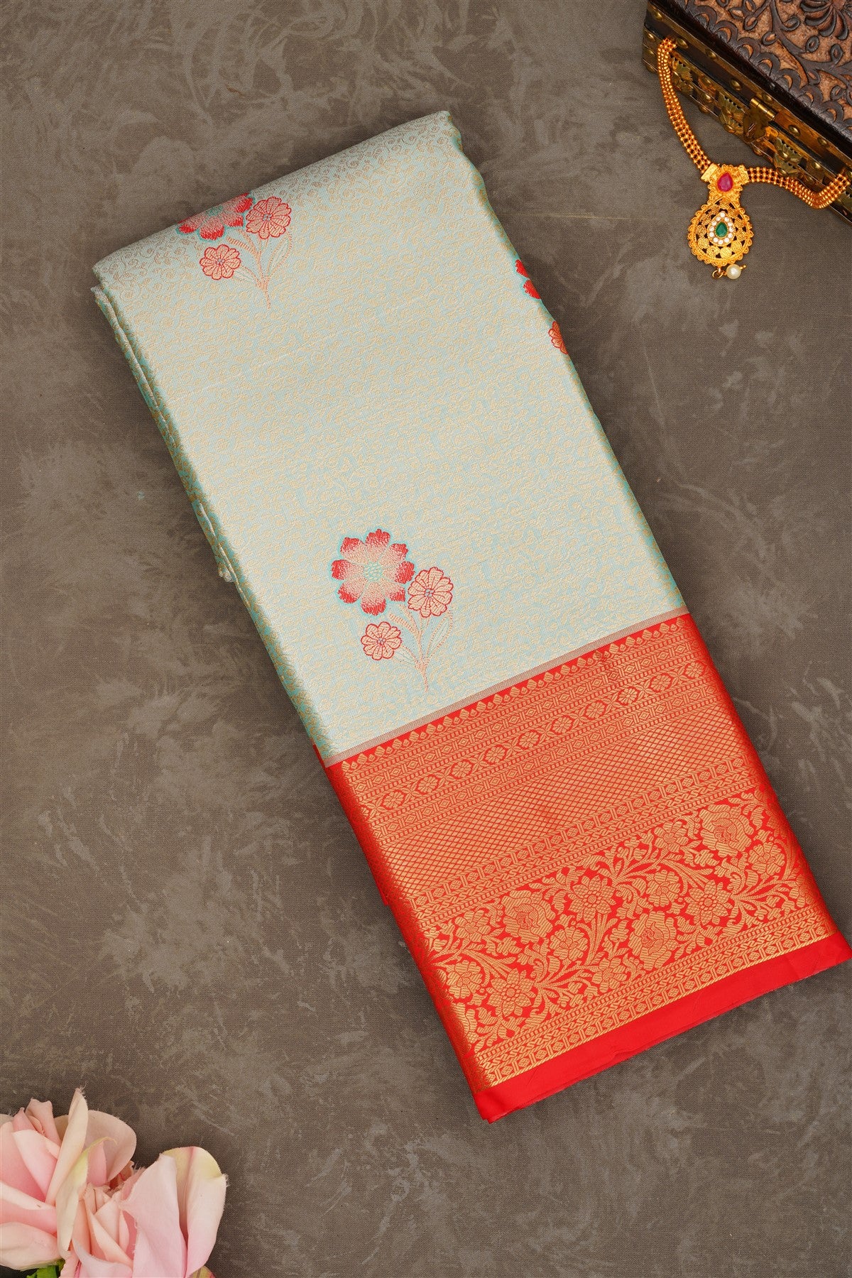 Semi Pattu Silk Blend Sea Green Saree