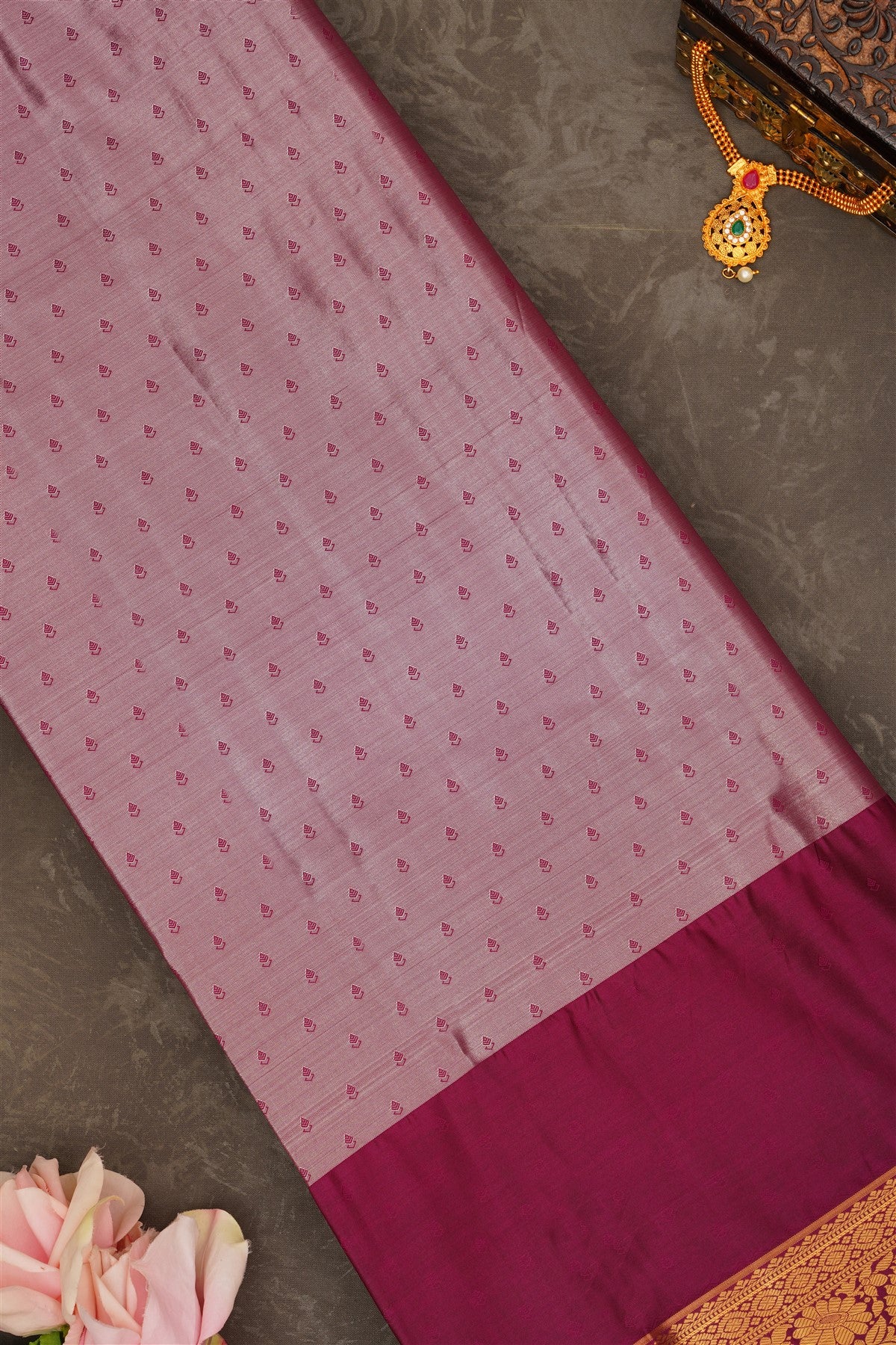 Semi Pattu Silk Blend Gold Green Saree