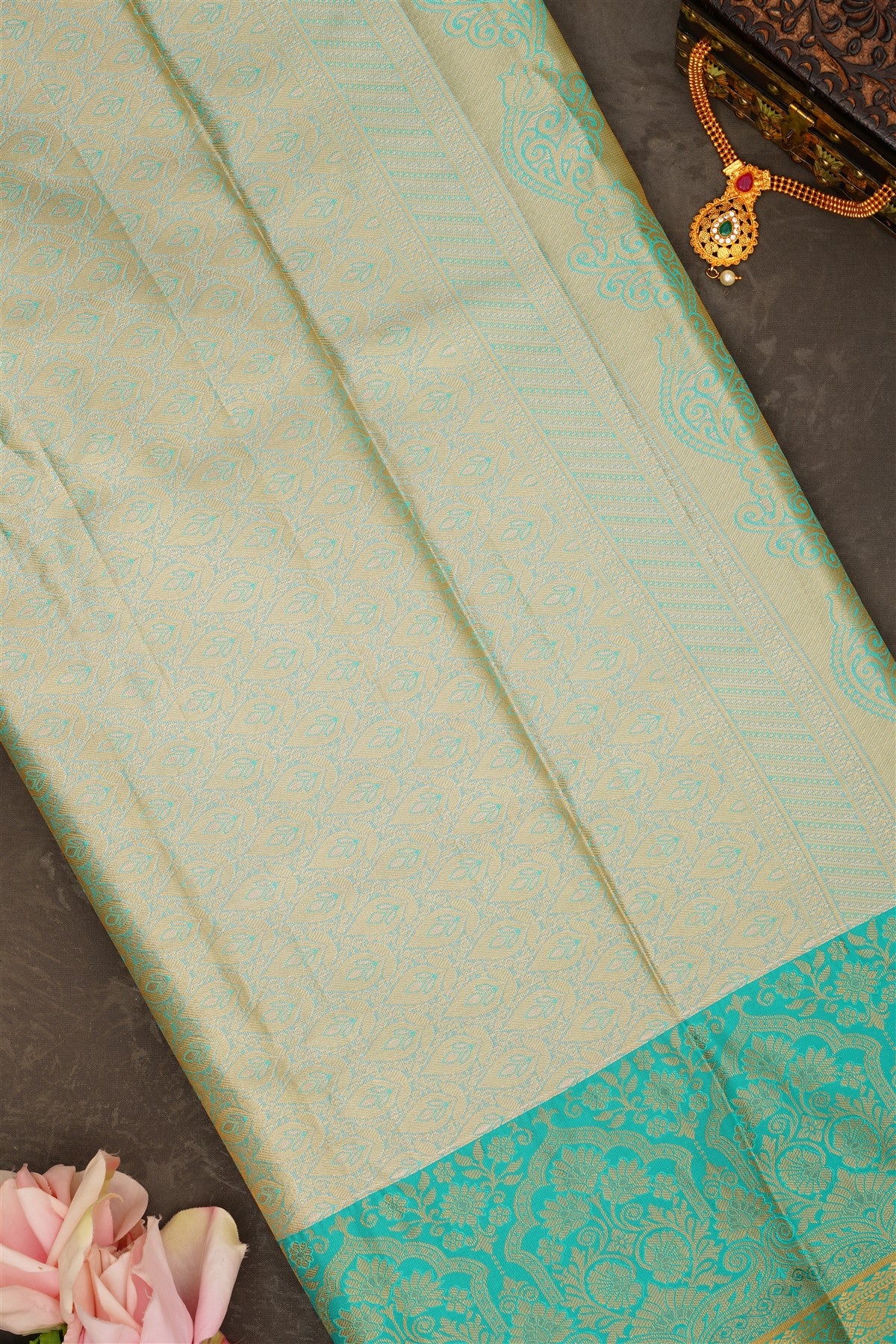 Semi Pattu Silk Blend Gold Pink Saree
