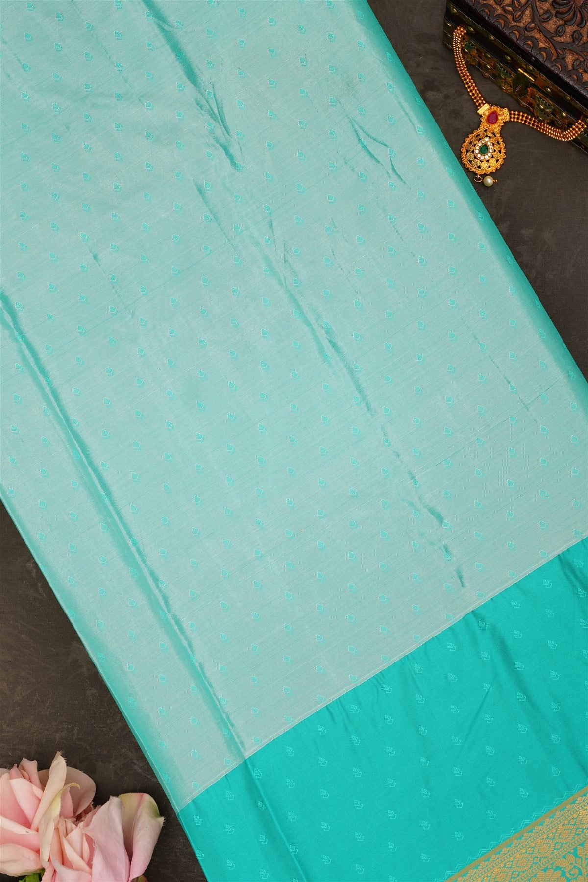 Semi Pattu Silk Blend Gold Red Saree