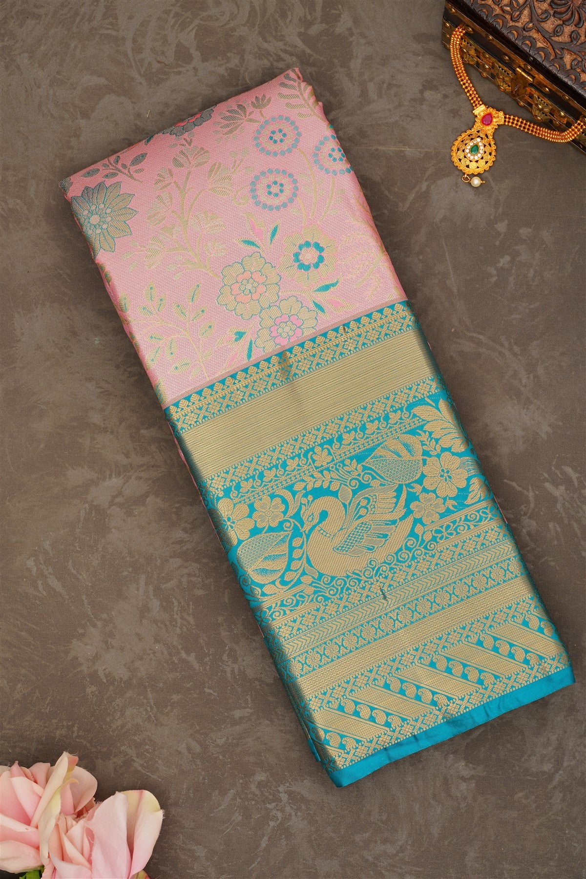 Semi Pattu Silk Blend Light Pink Saree