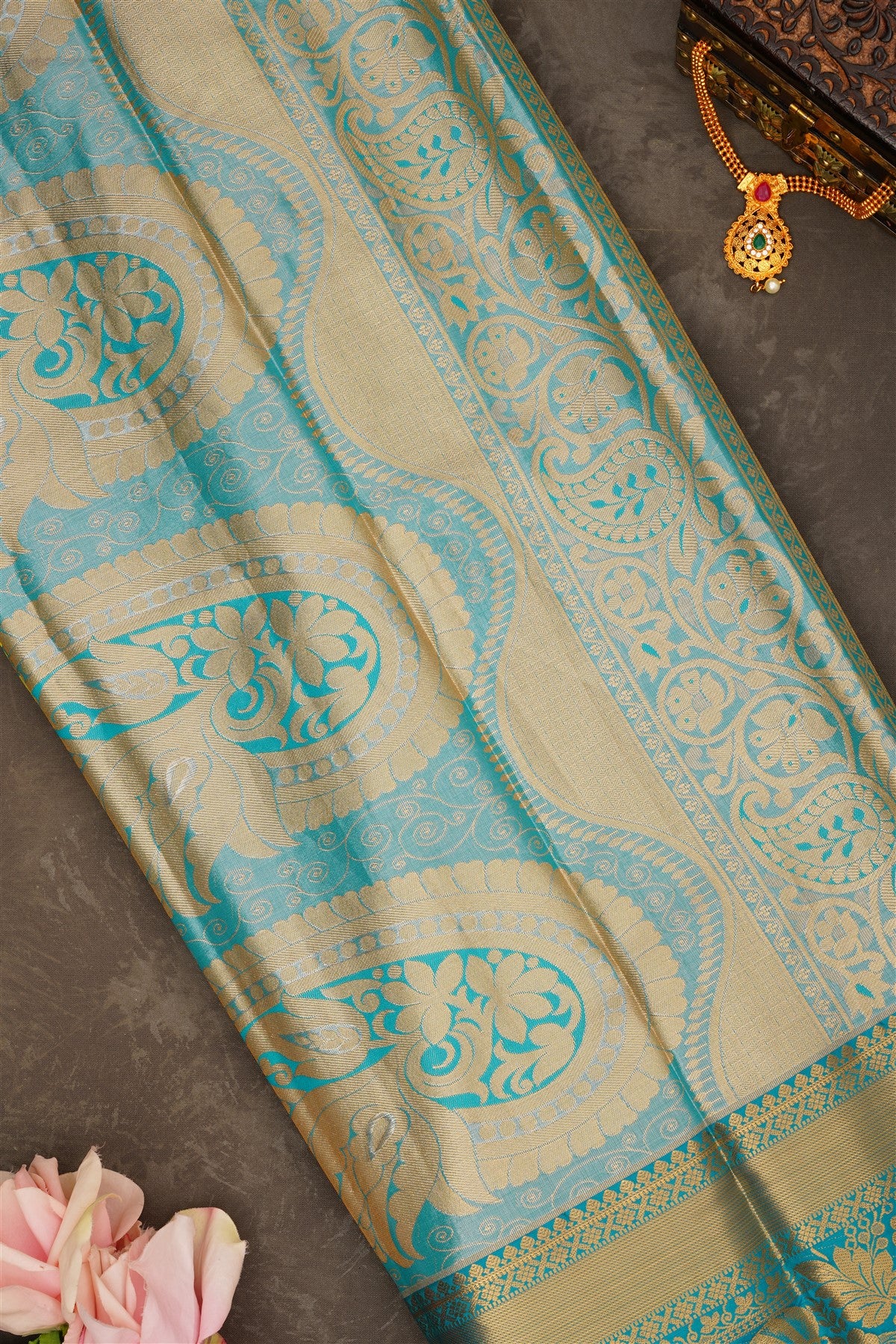 Semi Pattu Silk Blend Parrot Green Saree