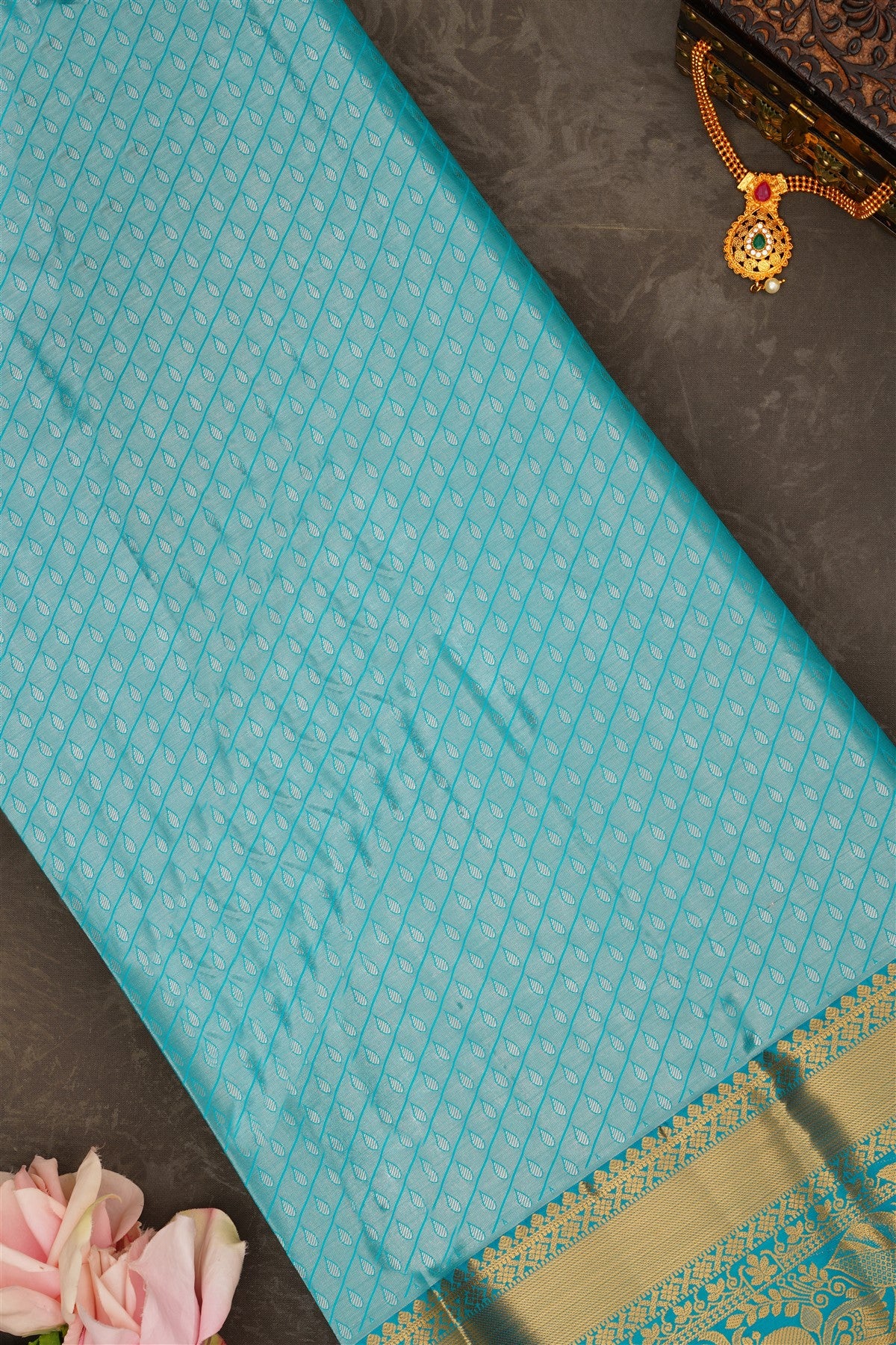 Semi Pattu Silk Blend Parrot Green Saree