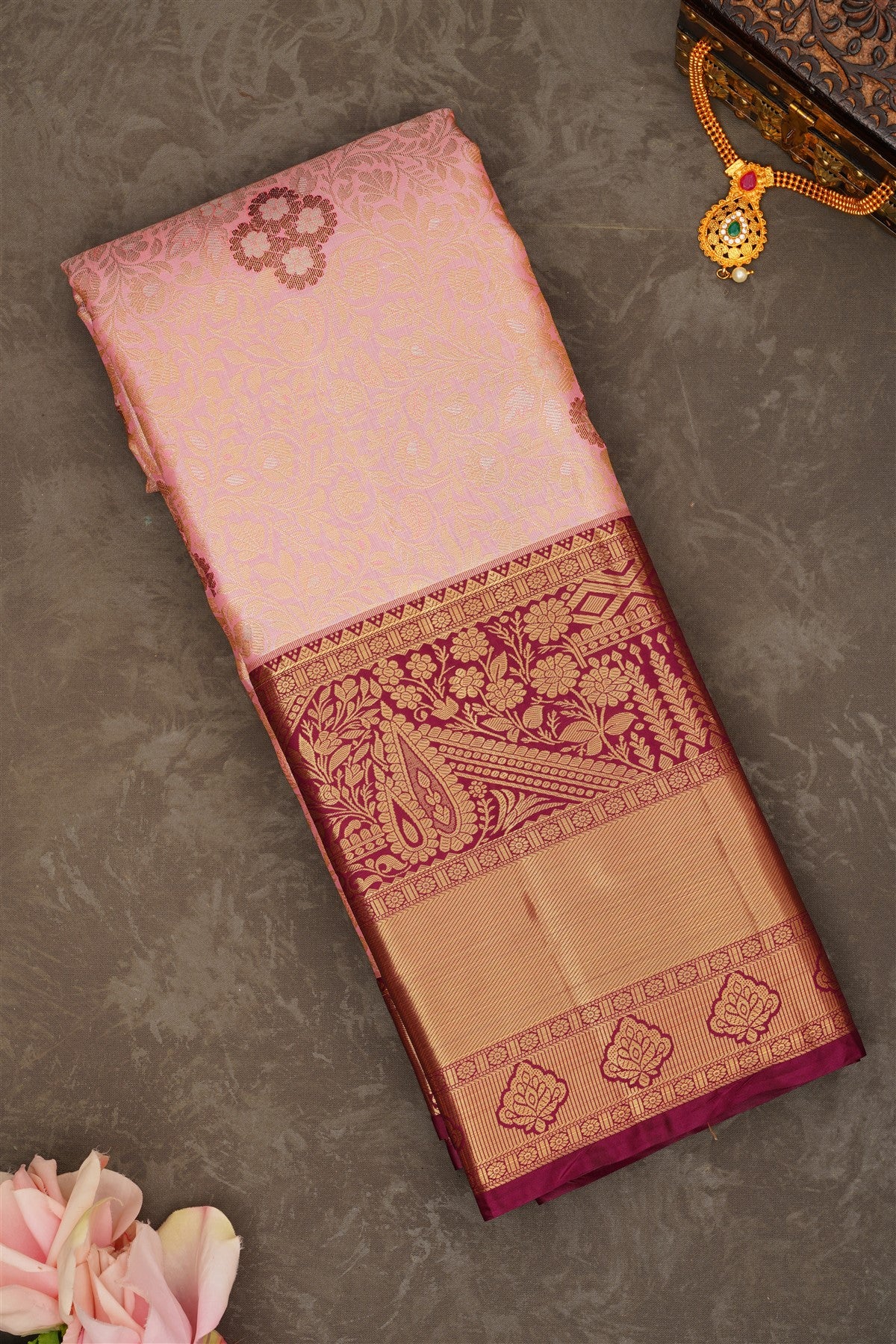 Semi Pattu Silk Blend Baby Pink Saree