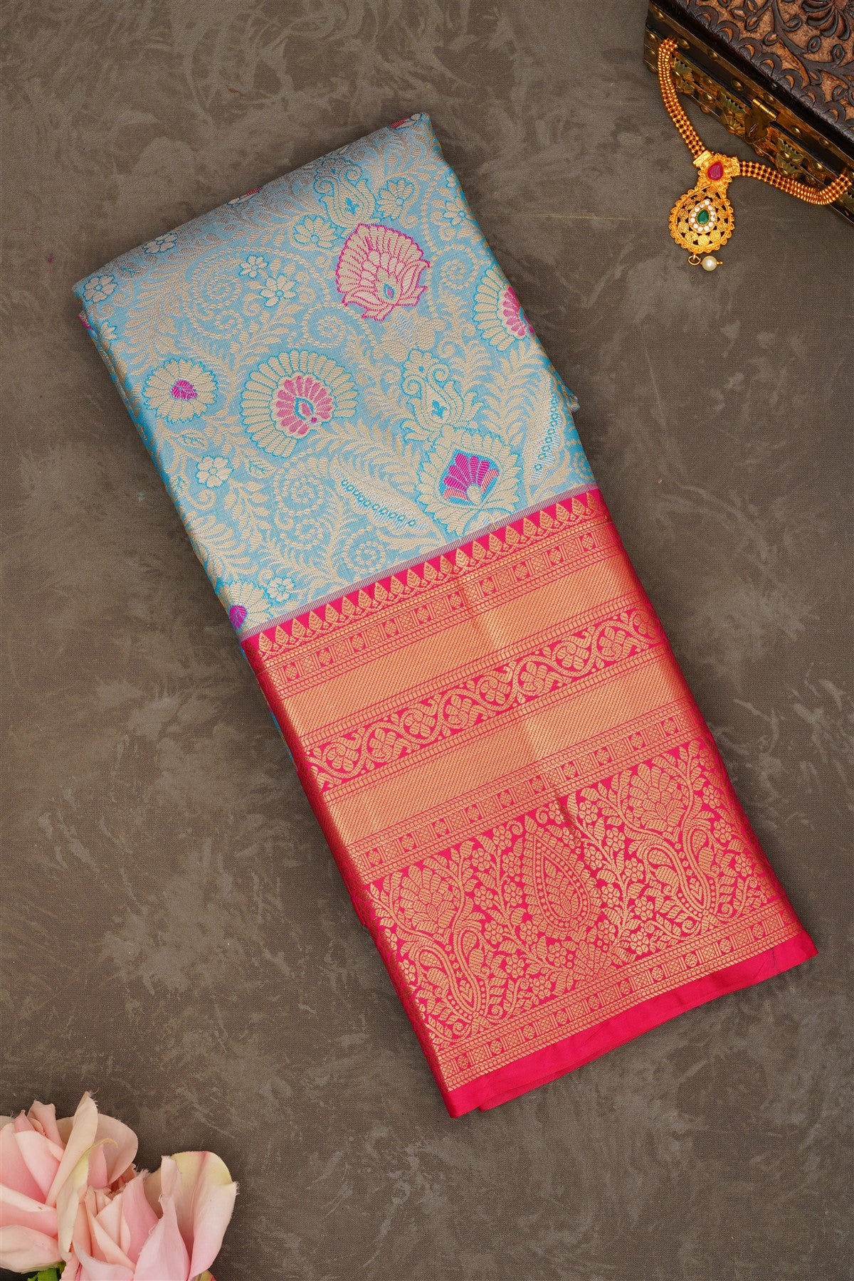 Semi Pattu Silk Blend Blue Saree