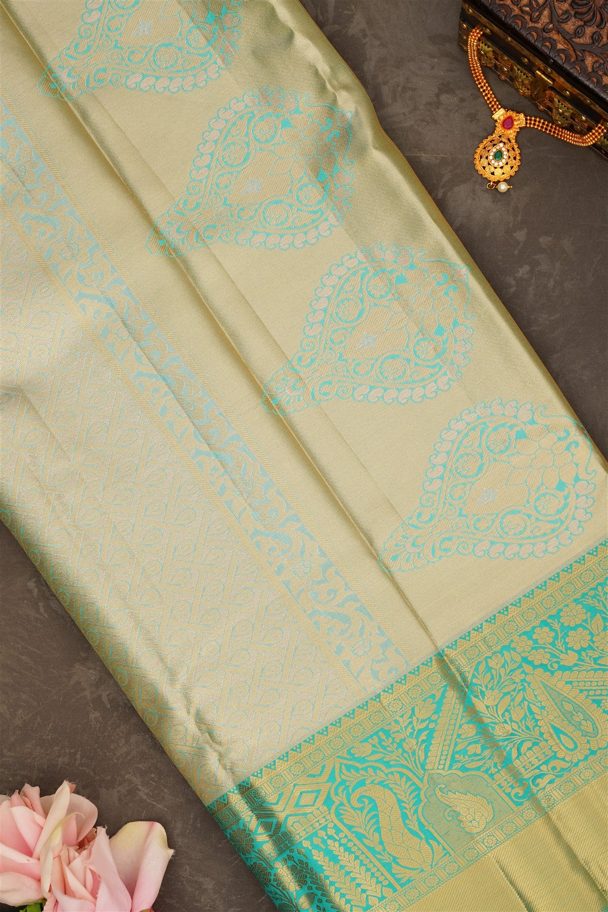 Semi Pattu Silk Blend Cream Saree