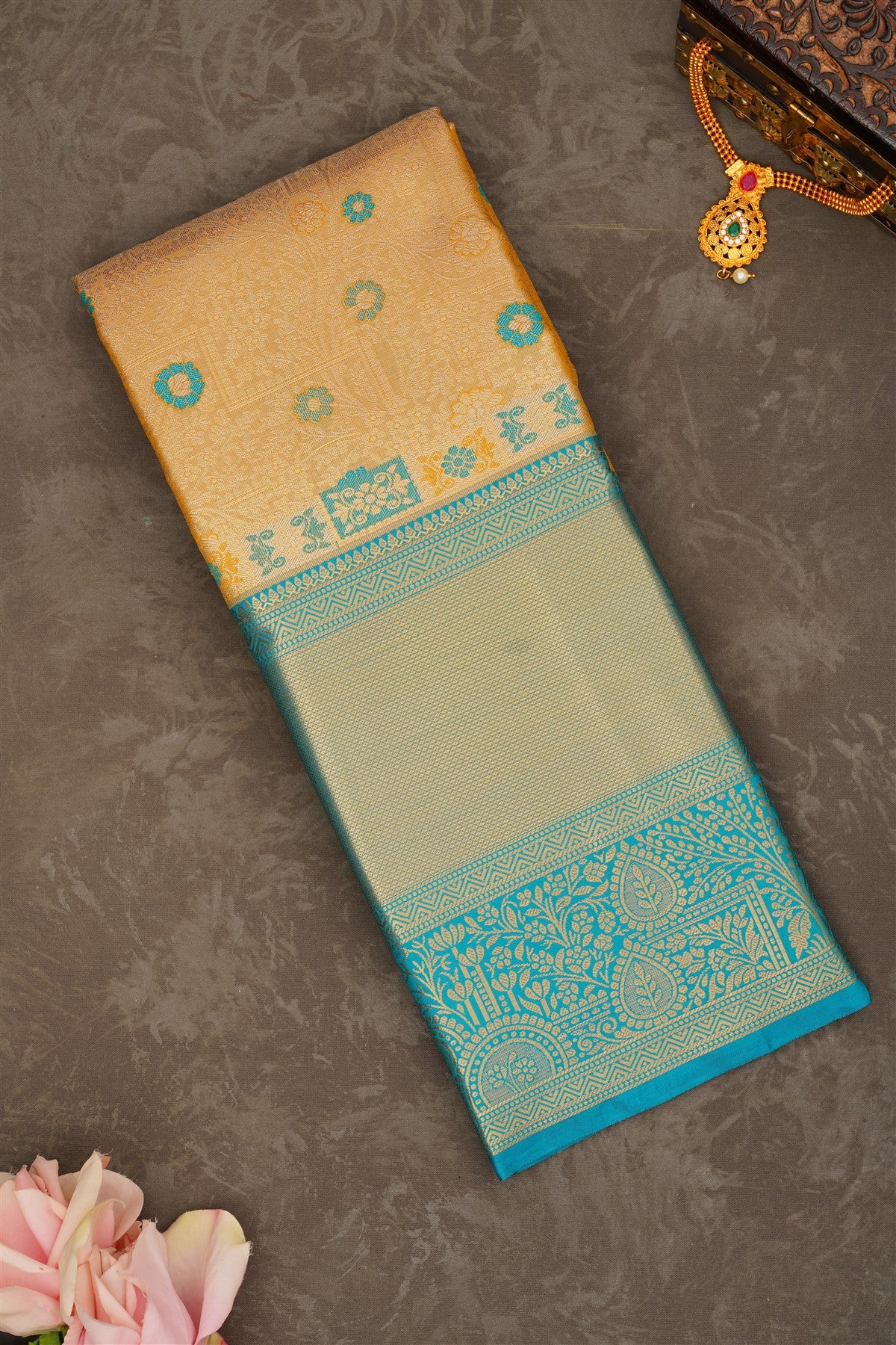 Semi Pattu Silk Blend Light Mustard Saree