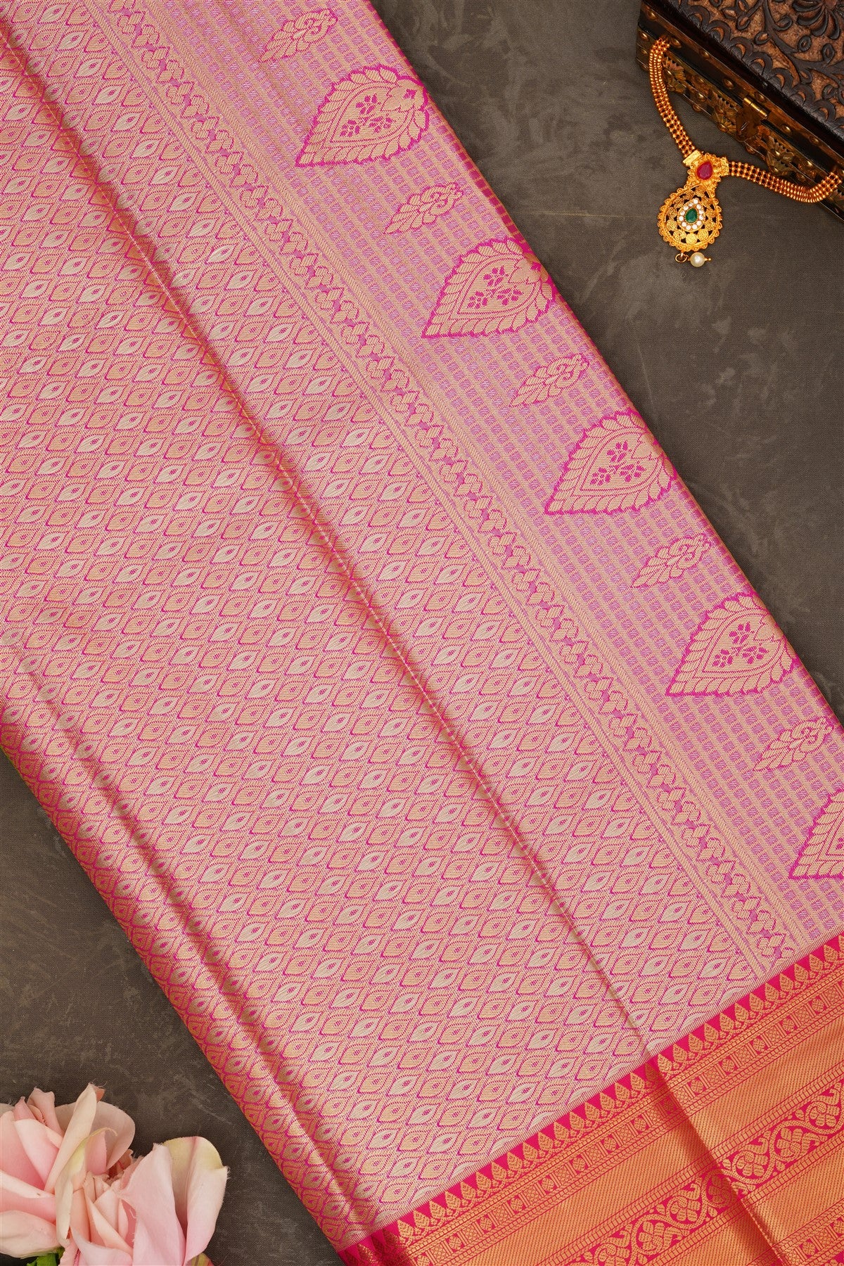 Semi Pattu Silk Blend Parrot Green Saree