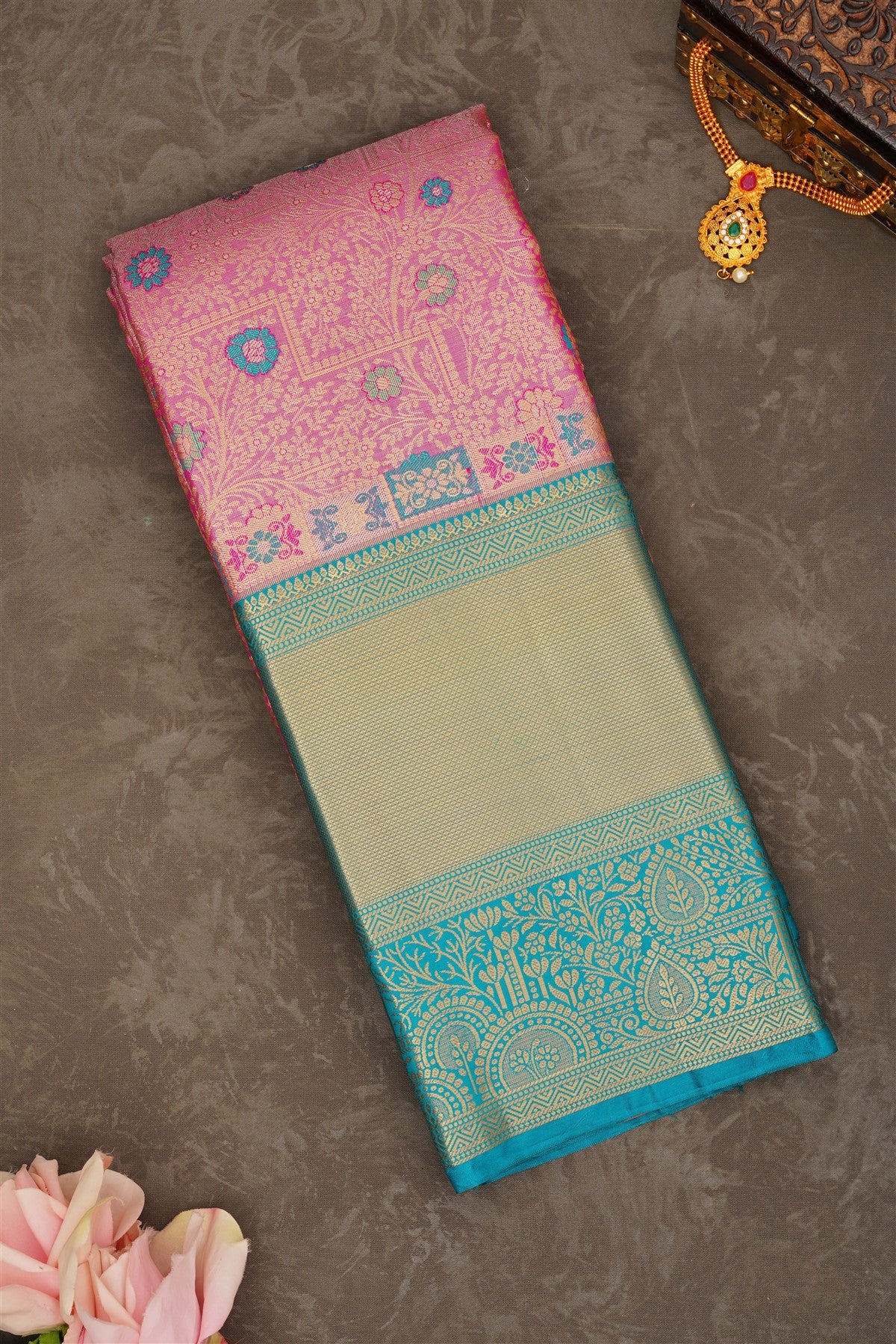 Semi Pattu Silk Blend Pink Saree