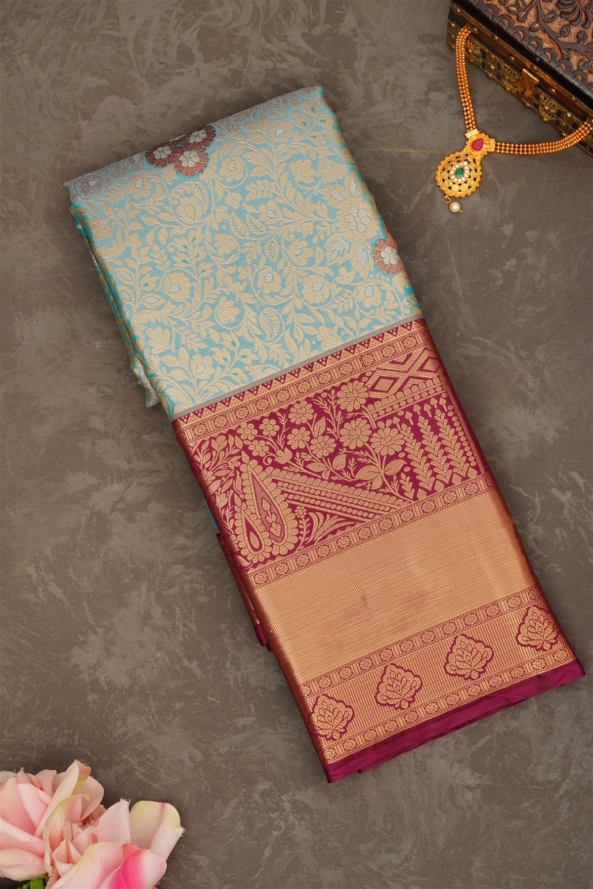 Semi Pattu Silk Blend Rama Green Saree