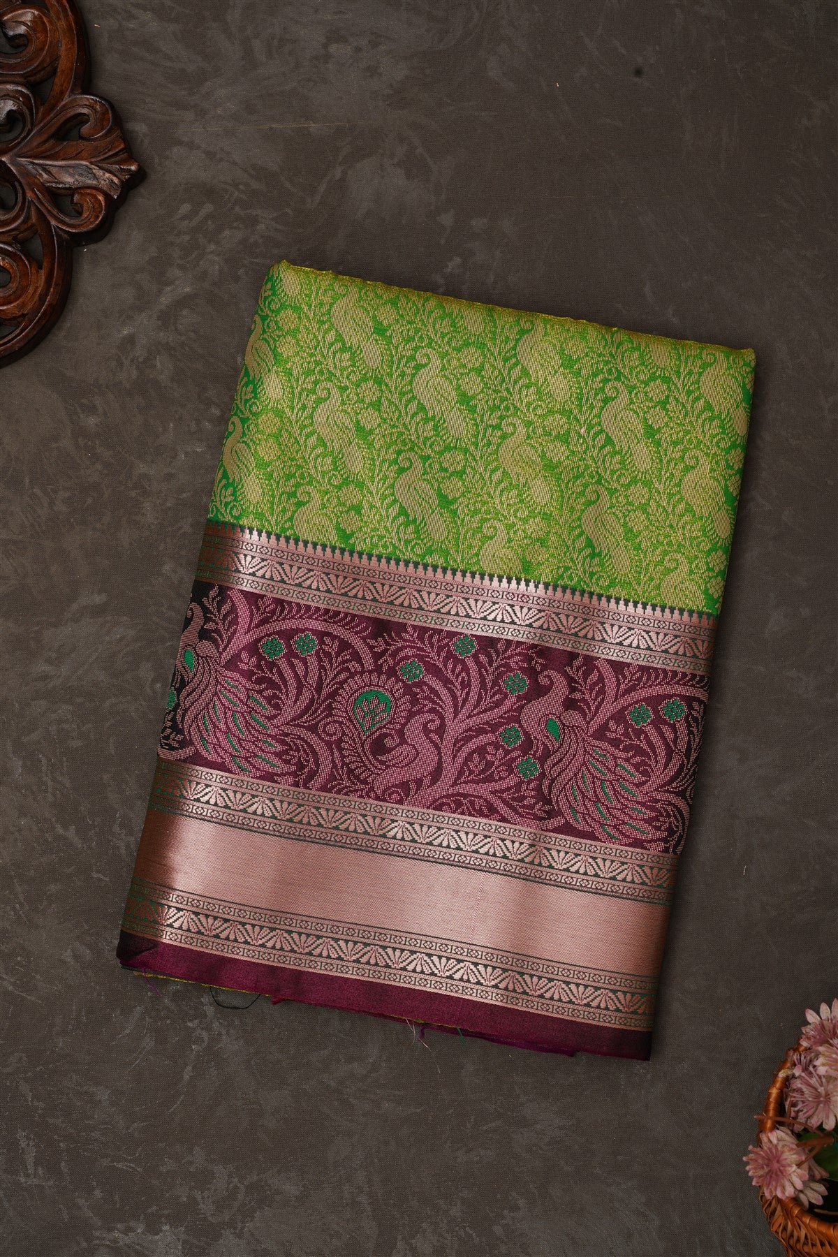 Mou Banaras Silk Light Green Saree