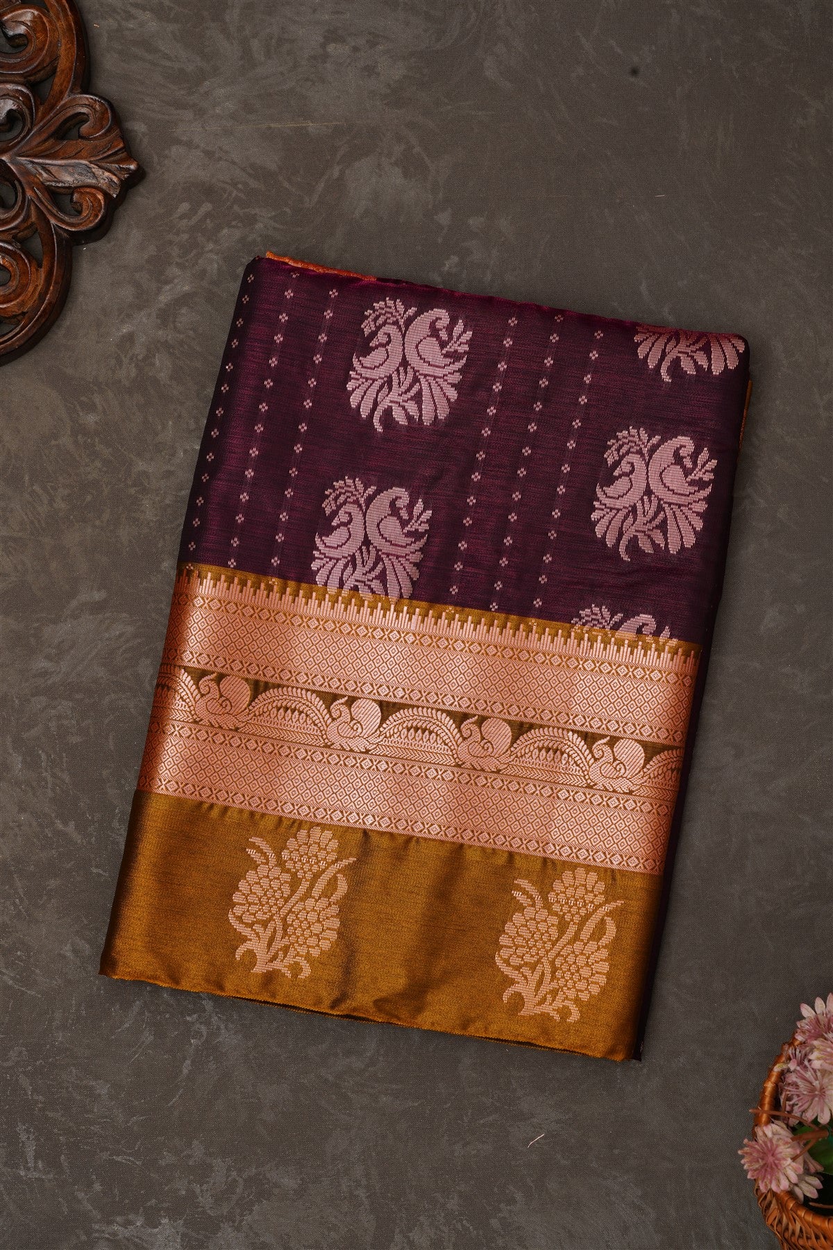 Mou Banaras Silk Dark Purple Saree