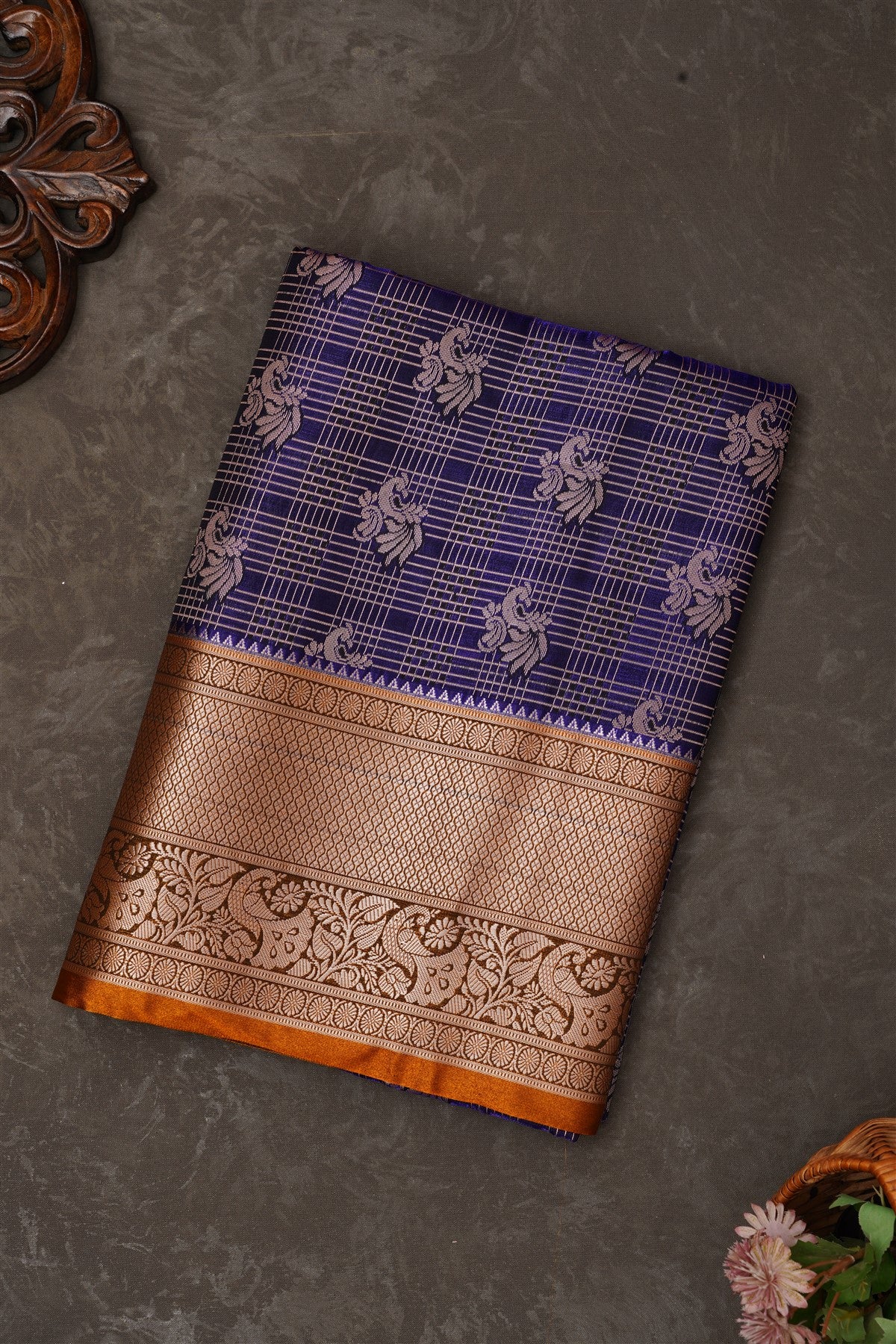 Mou Banaras Silk Dark Violet Saree