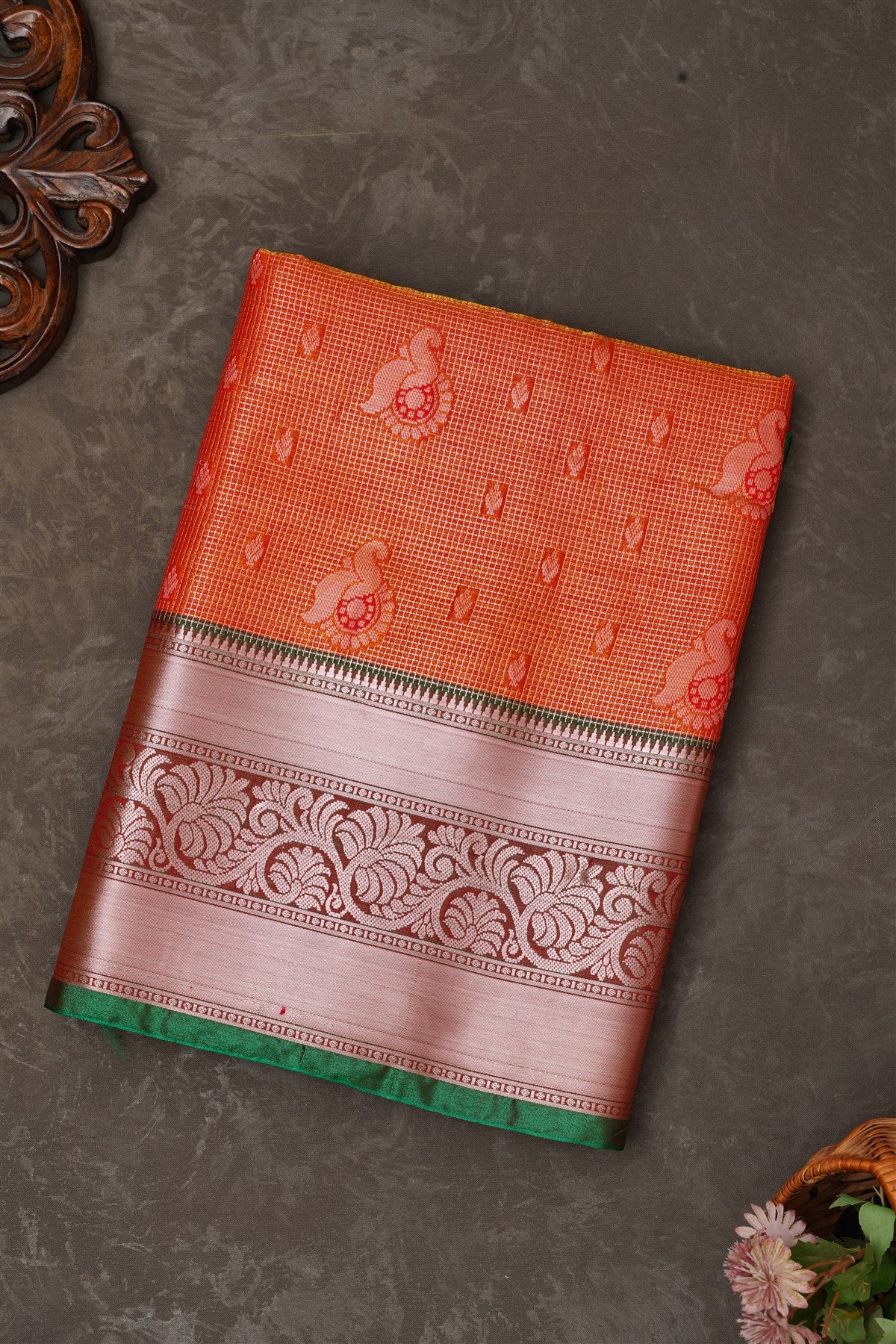 Mou Banaras Silk Dark Orange Saree