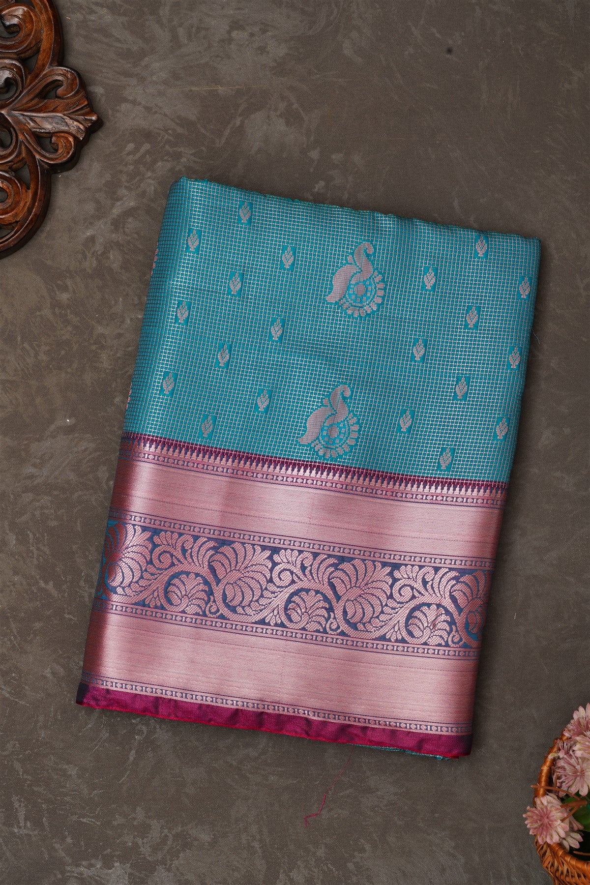 Mou Banaras Silk Teal Saree