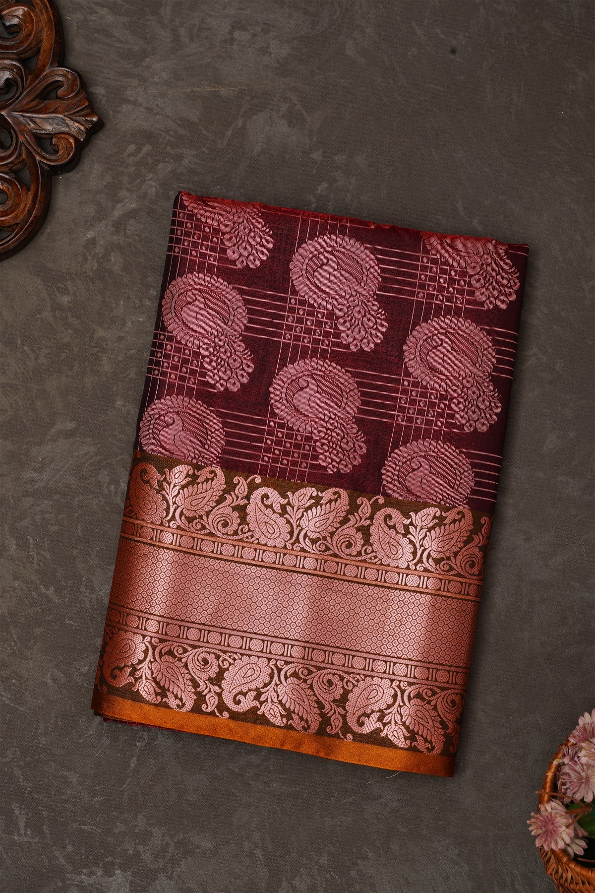 Mou Banaras Silk Dark Maroon Saree