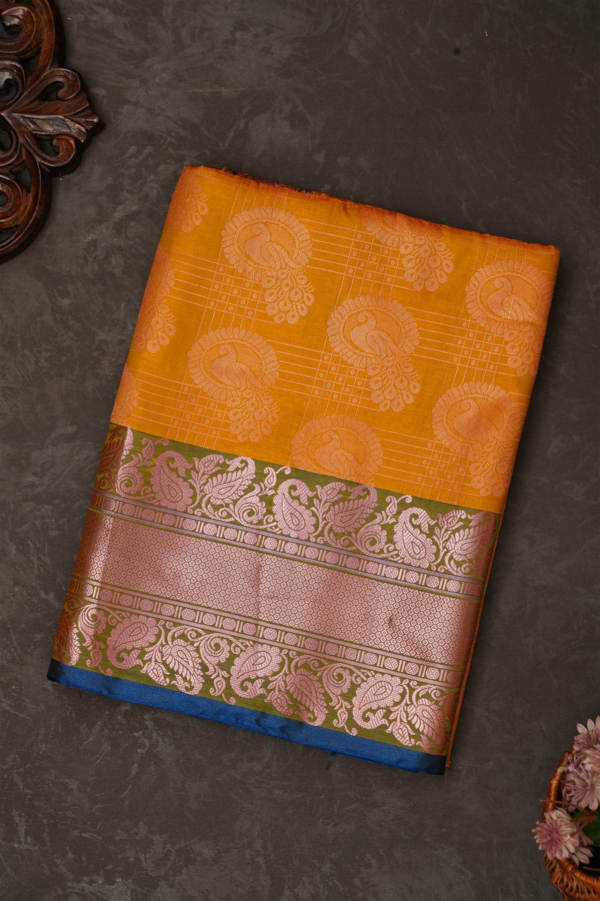 Mou Banaras Silk Mustard Saree